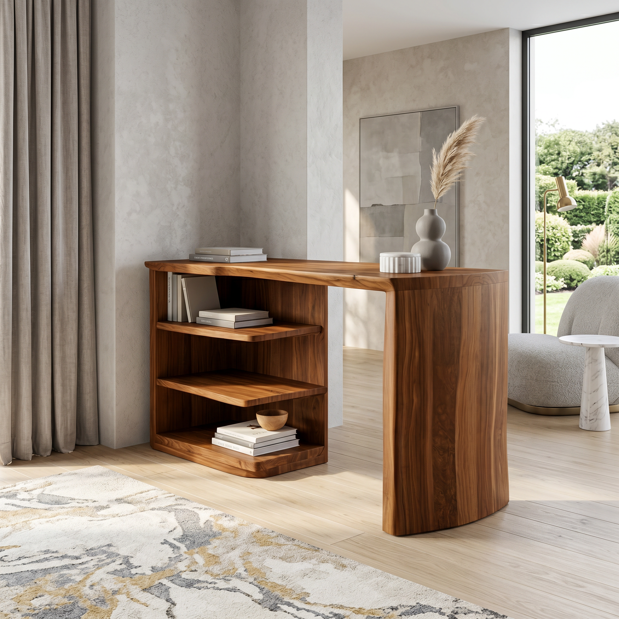 Scandinavian Desk With Built In Storage Shelves For Home Office And Workspace