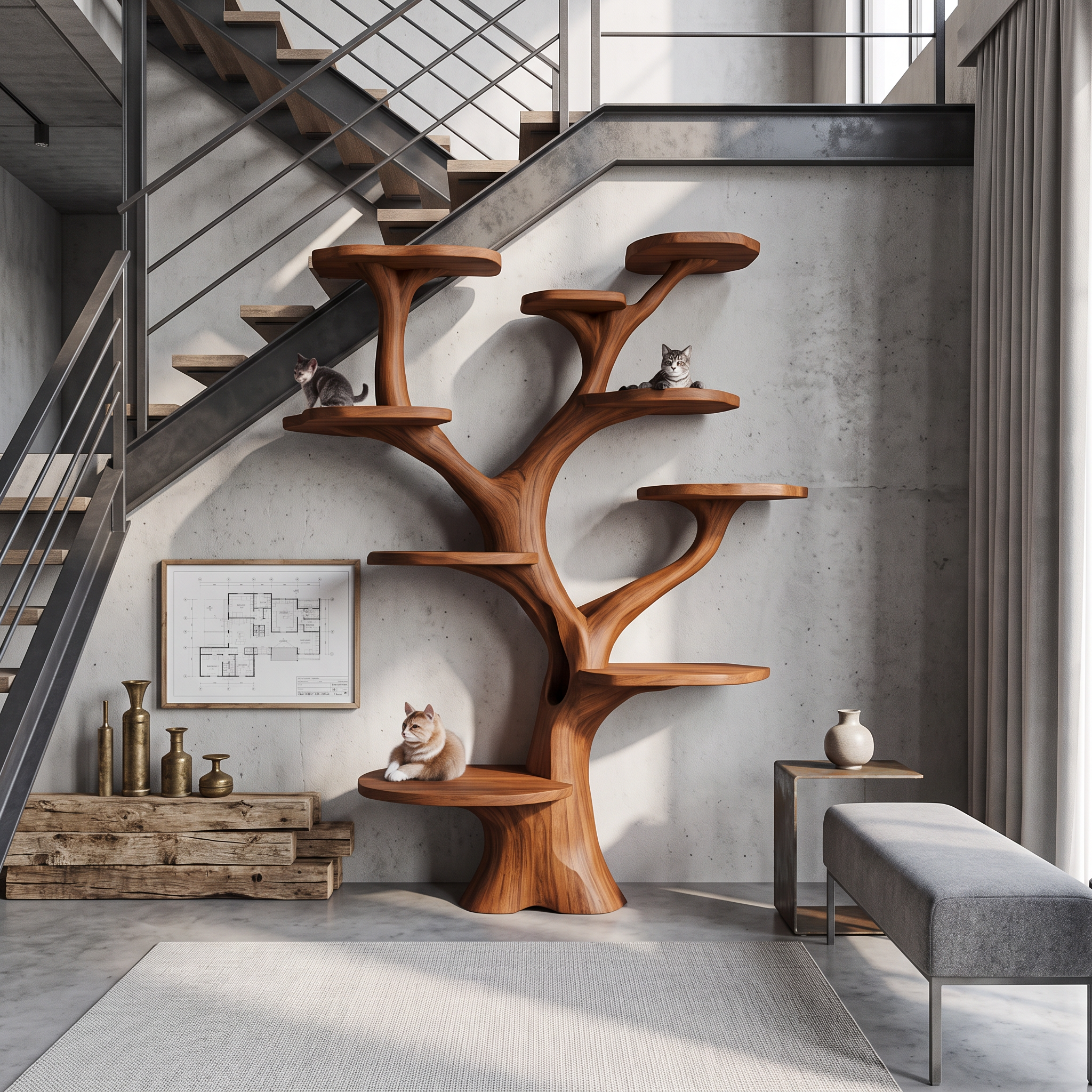 Rustic Handcrafted Cat Tree Furniture Contemporary Interiors