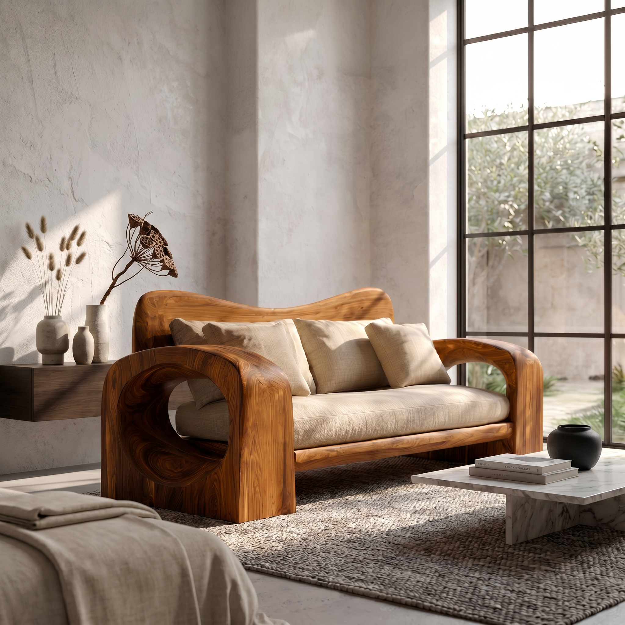 Organic Sofa Frame With Handcrafted Solid Wood Structure For Living Room