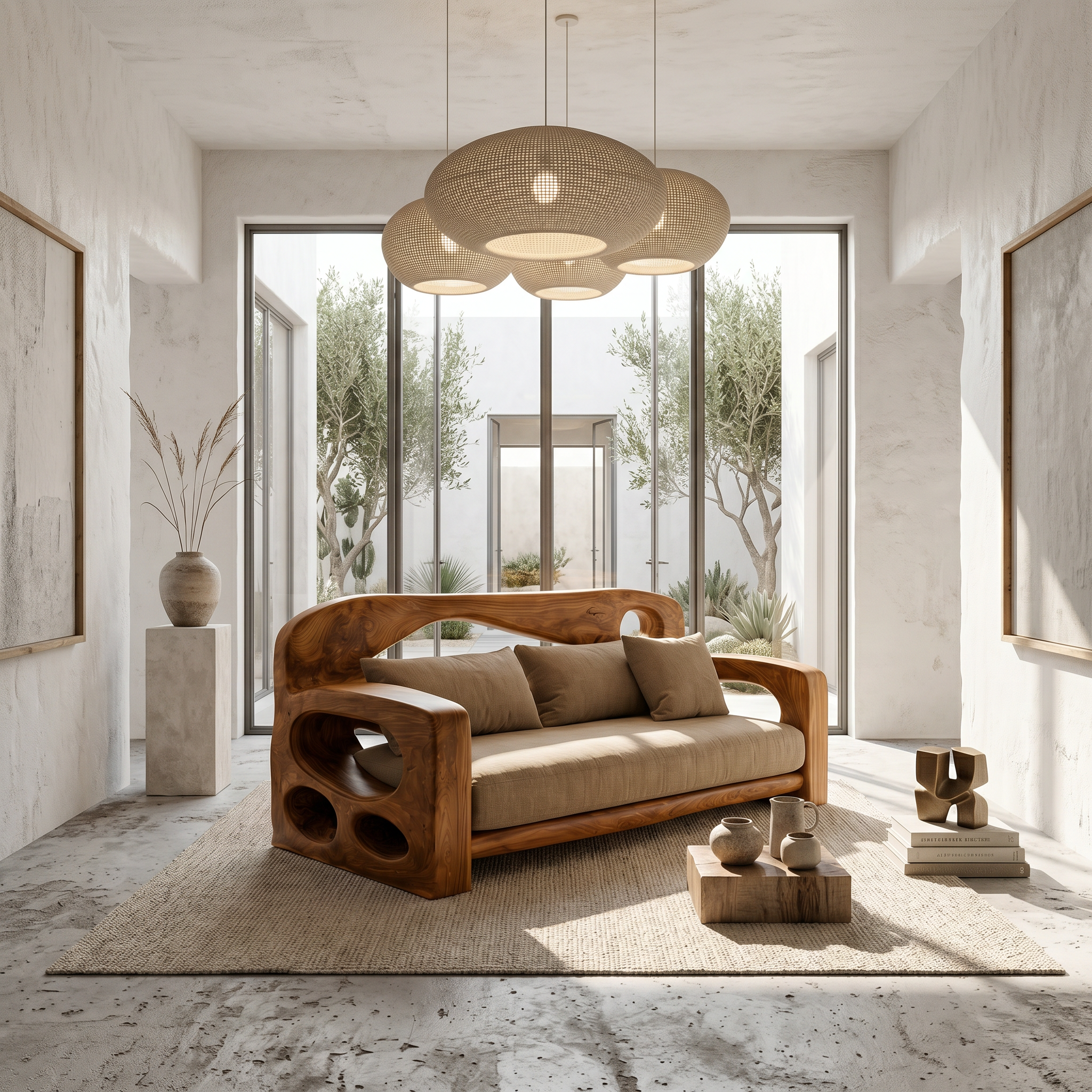 Modern Sofa Frame With Sculptural Solid Wood Armrests For Living Room