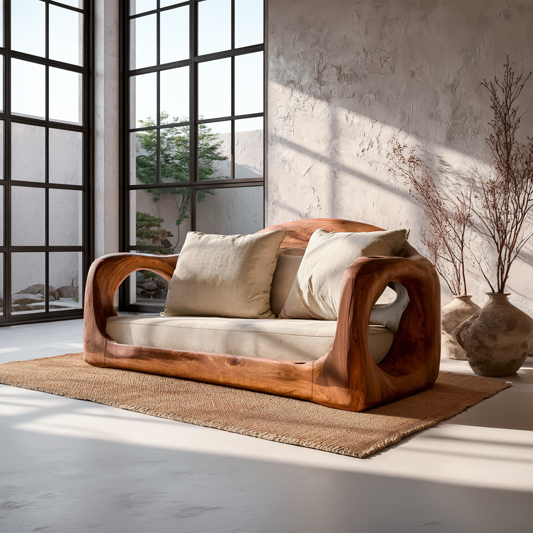 Rustic Sofa Frame With Organic Loop Wood Design For Living Room