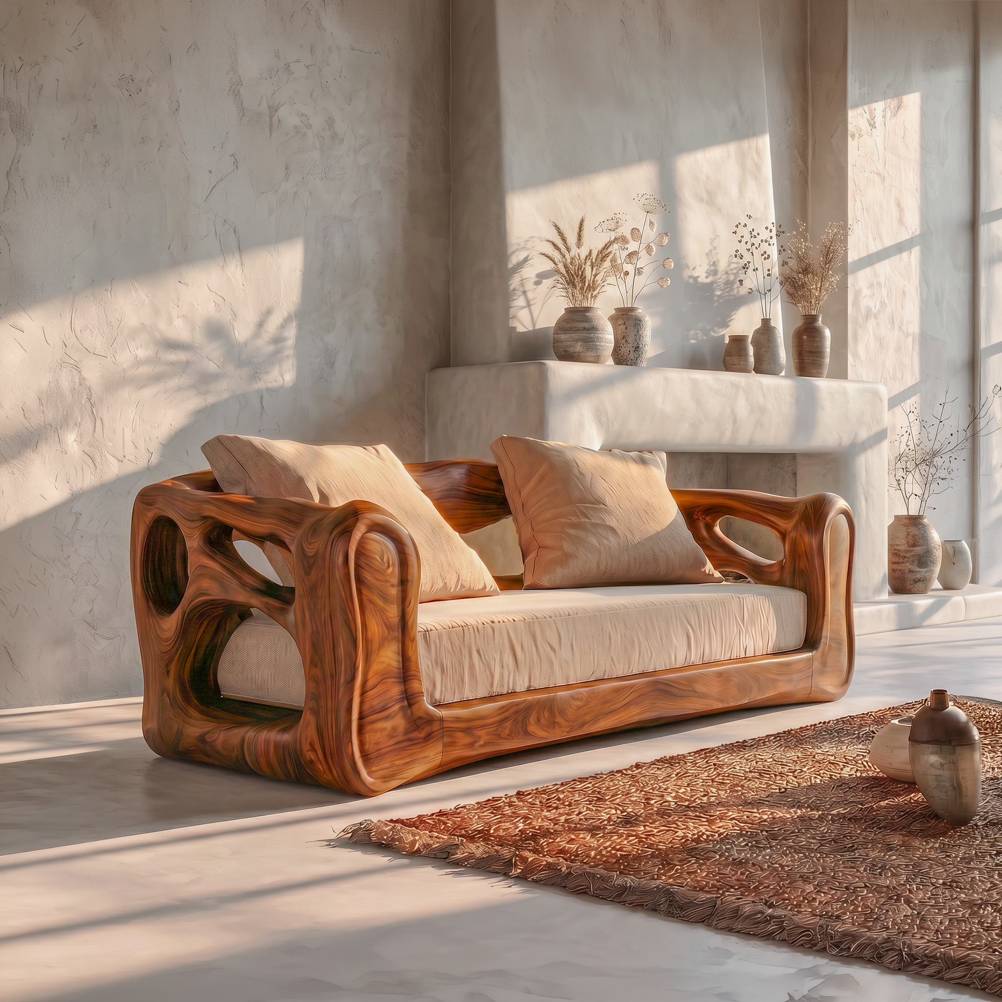 Contemporary Sofa Frame With Organic Flowing Wood Design For Living Room
