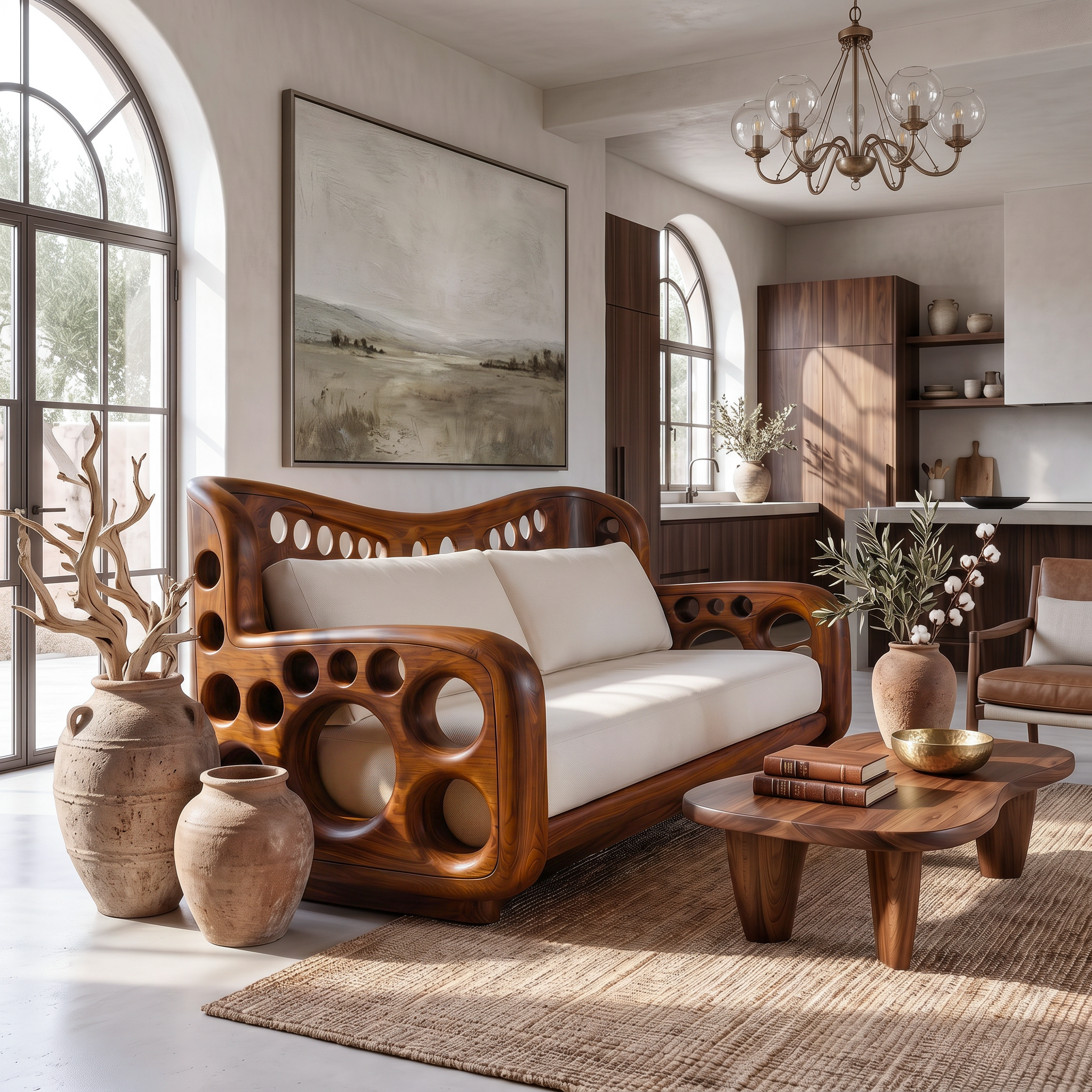 Organic Lounge Sofa With Sculptural Solid Wood Construction