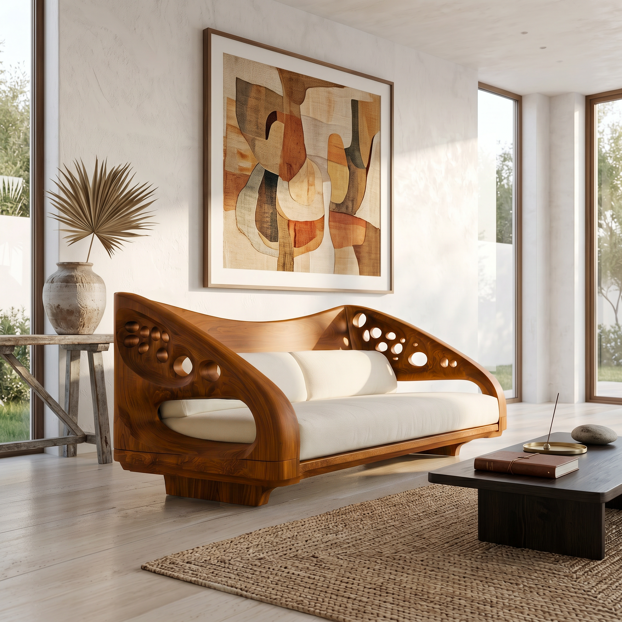Organic Wooden Sofa Frame With Handcrafted Artistic Design