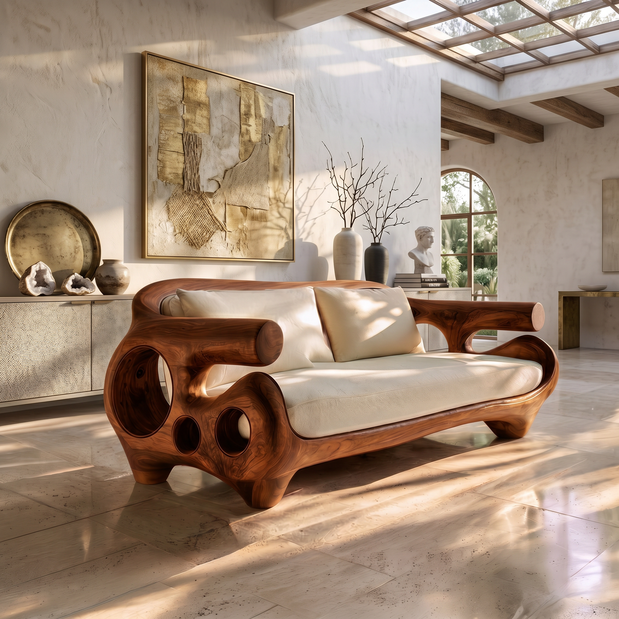 Minimalist Sofa Frame With Solid Wood Artistic Arms For Living Room