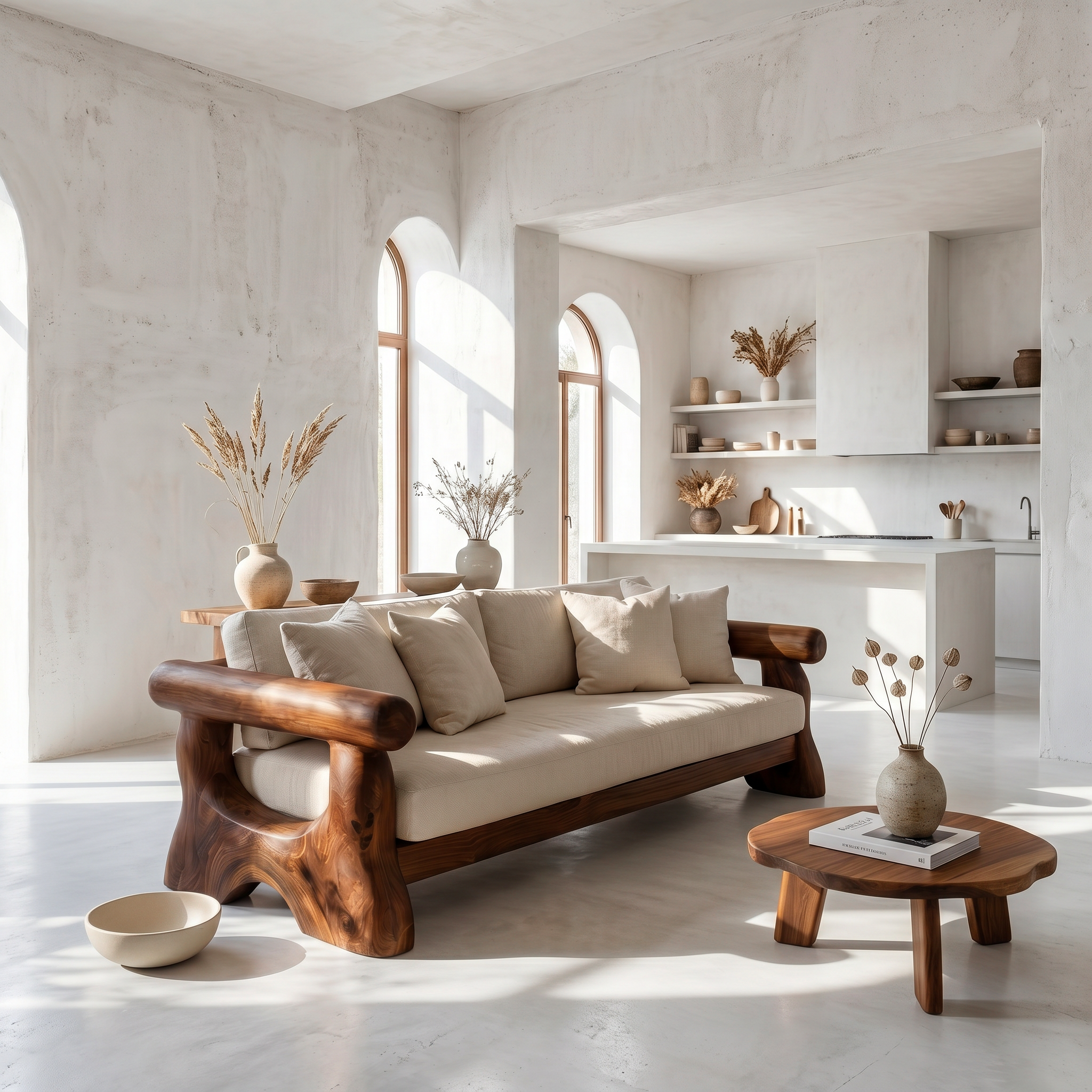 Rustic Sofa Frame With Handcrafted Tree Trunk Design For Living Room