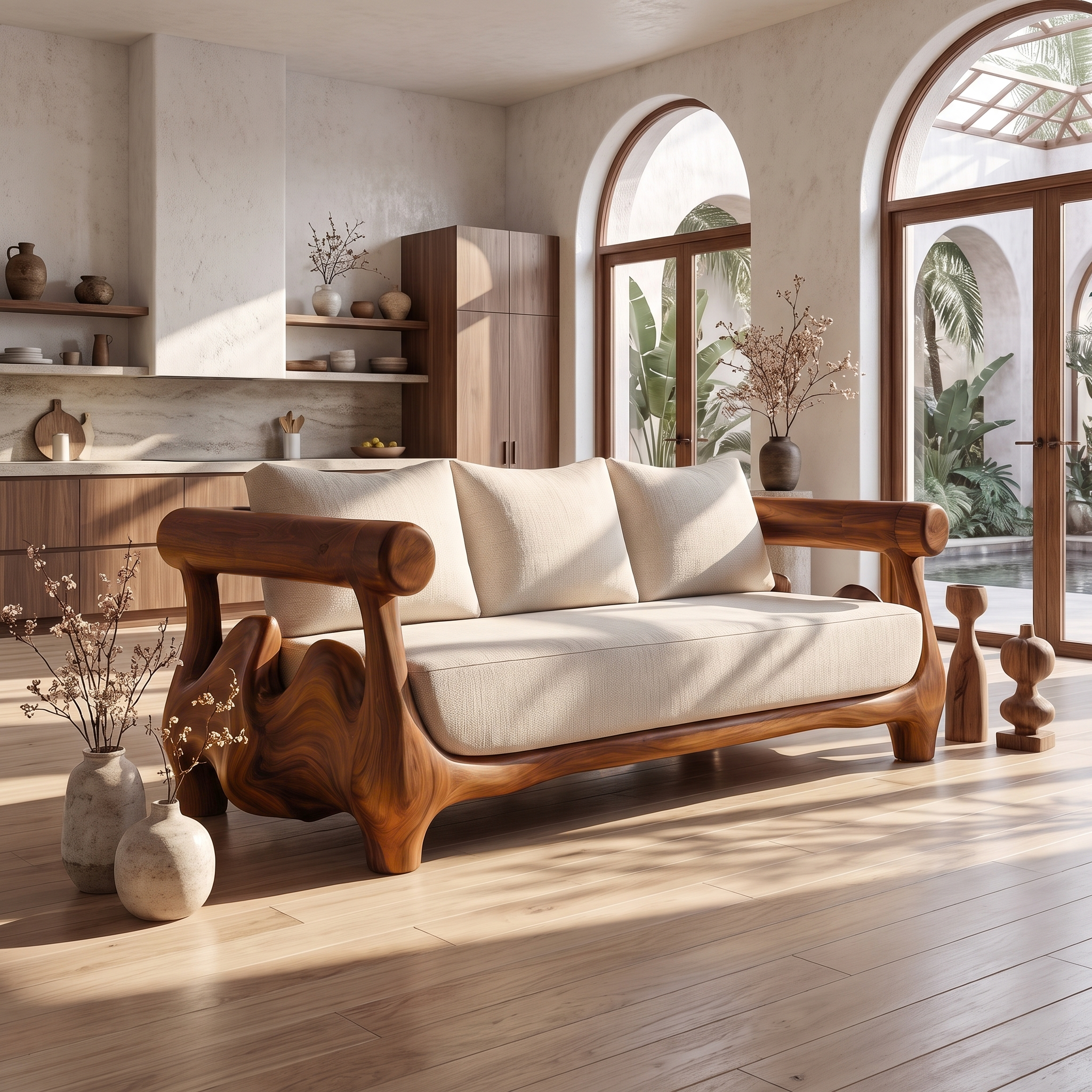 Statement Sofa Frame With Sculptural Tree Inspired Structure For Living Room