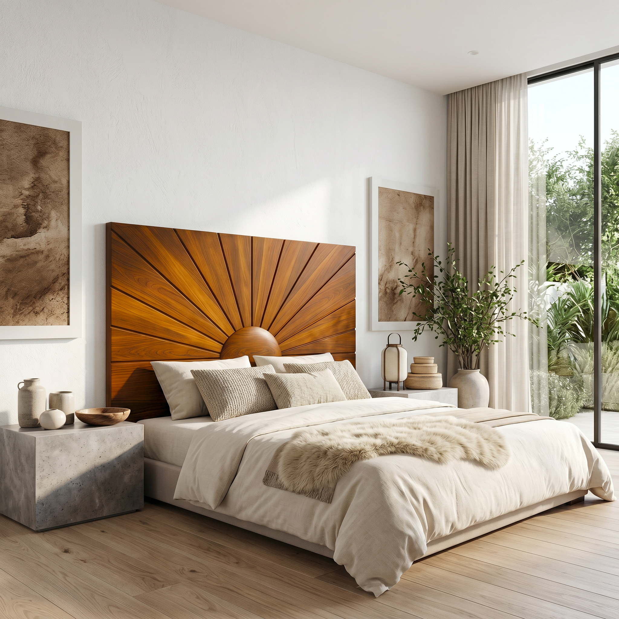 Organic Sunburst Headboard Solid Wood Bed Headboard For Bedroom