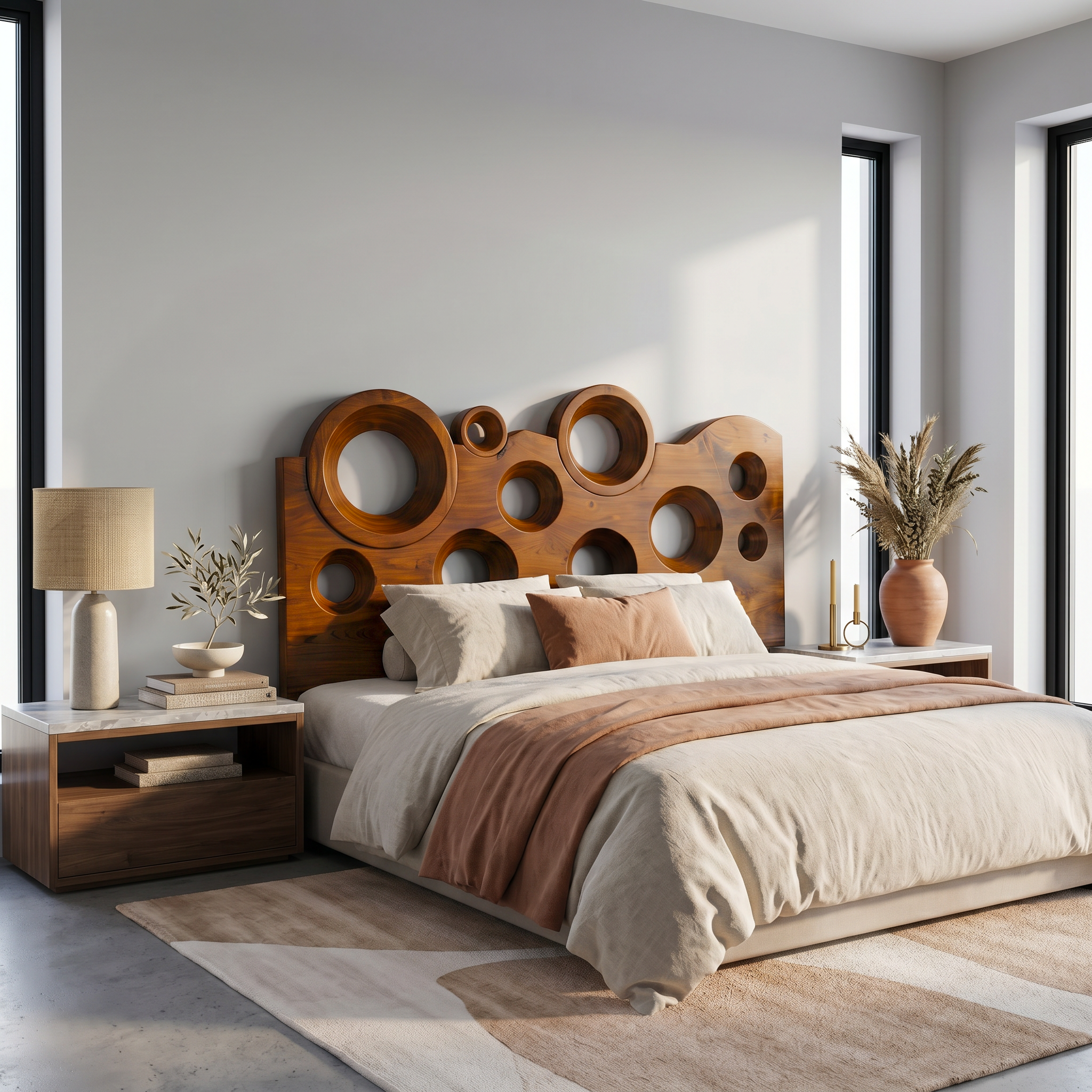 Modern Circular Cutout Headboard Solid Wood Bed Headboard For Bedroom