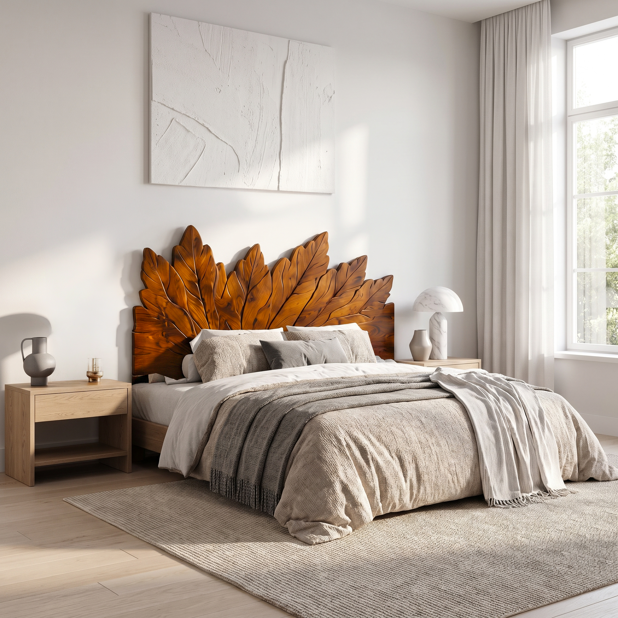 Rustic Leaf Inspired Headboard Wooden Bed Headboard For Bedroom