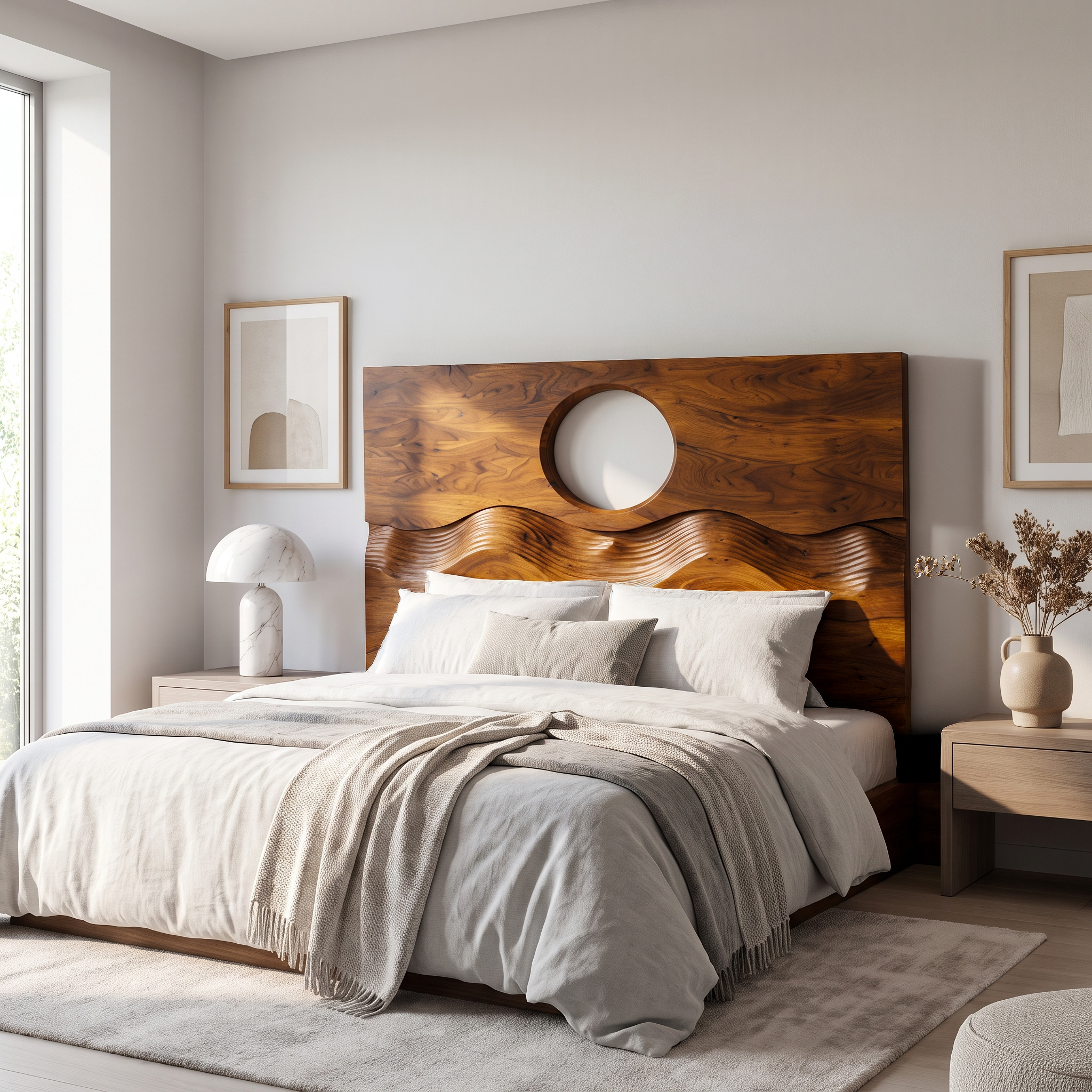 Organic Moon Cutout Headboard Wooden Bed Headboard For Bedroom