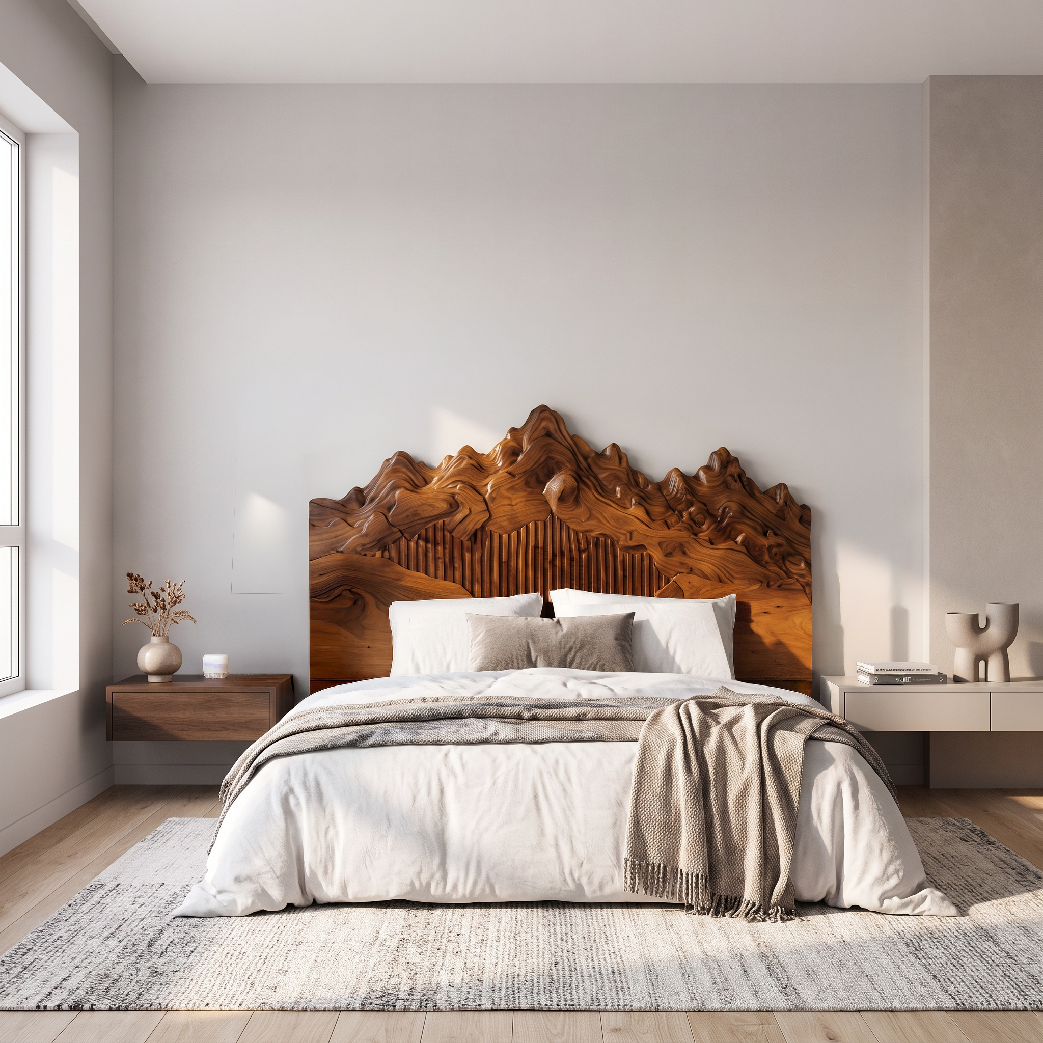 Rustic Mountain Peak Headboard Wooden Bed Headboard For Bedroom