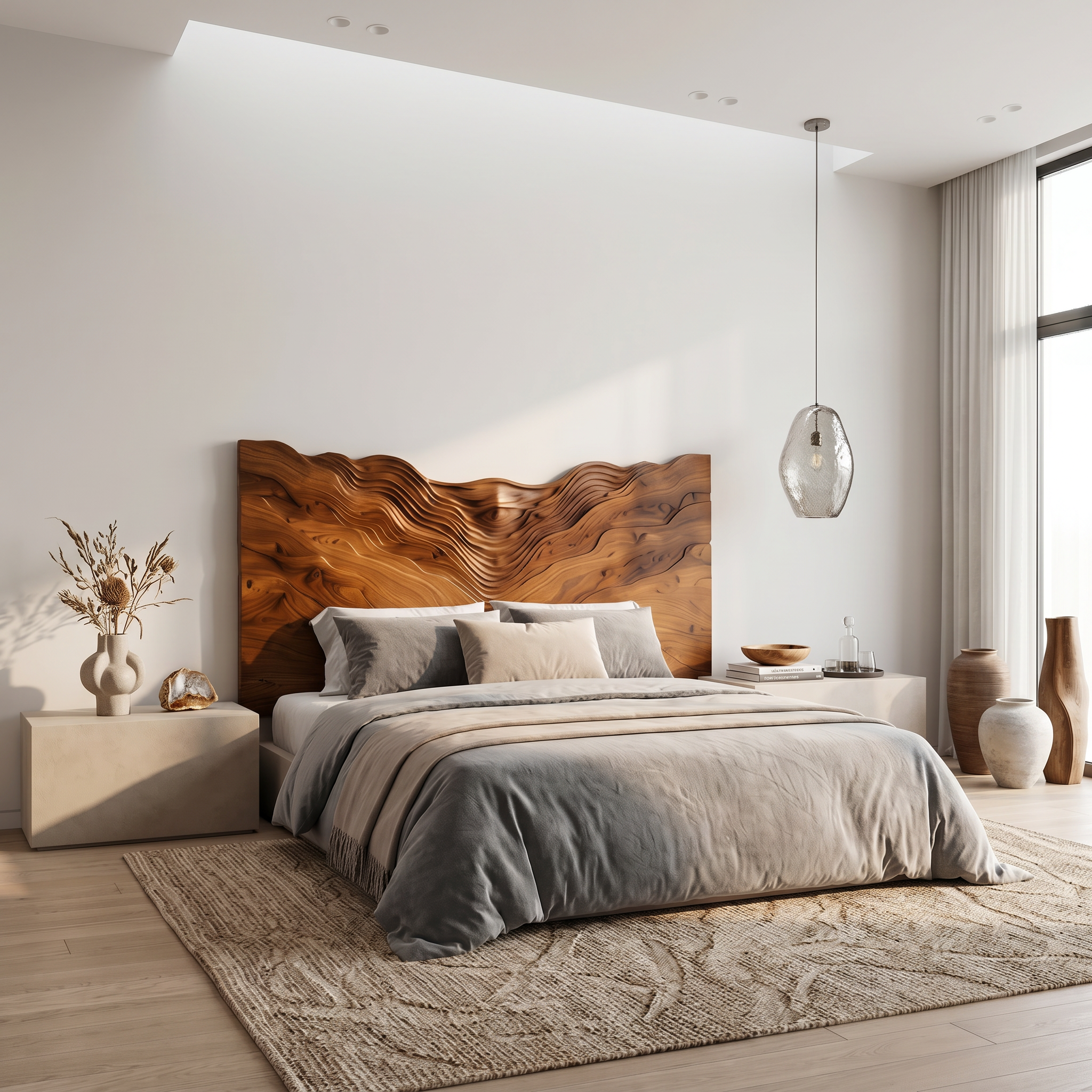 Contemporary Mountain Range Headboard Wooden Bed Headboard For Bedroom
