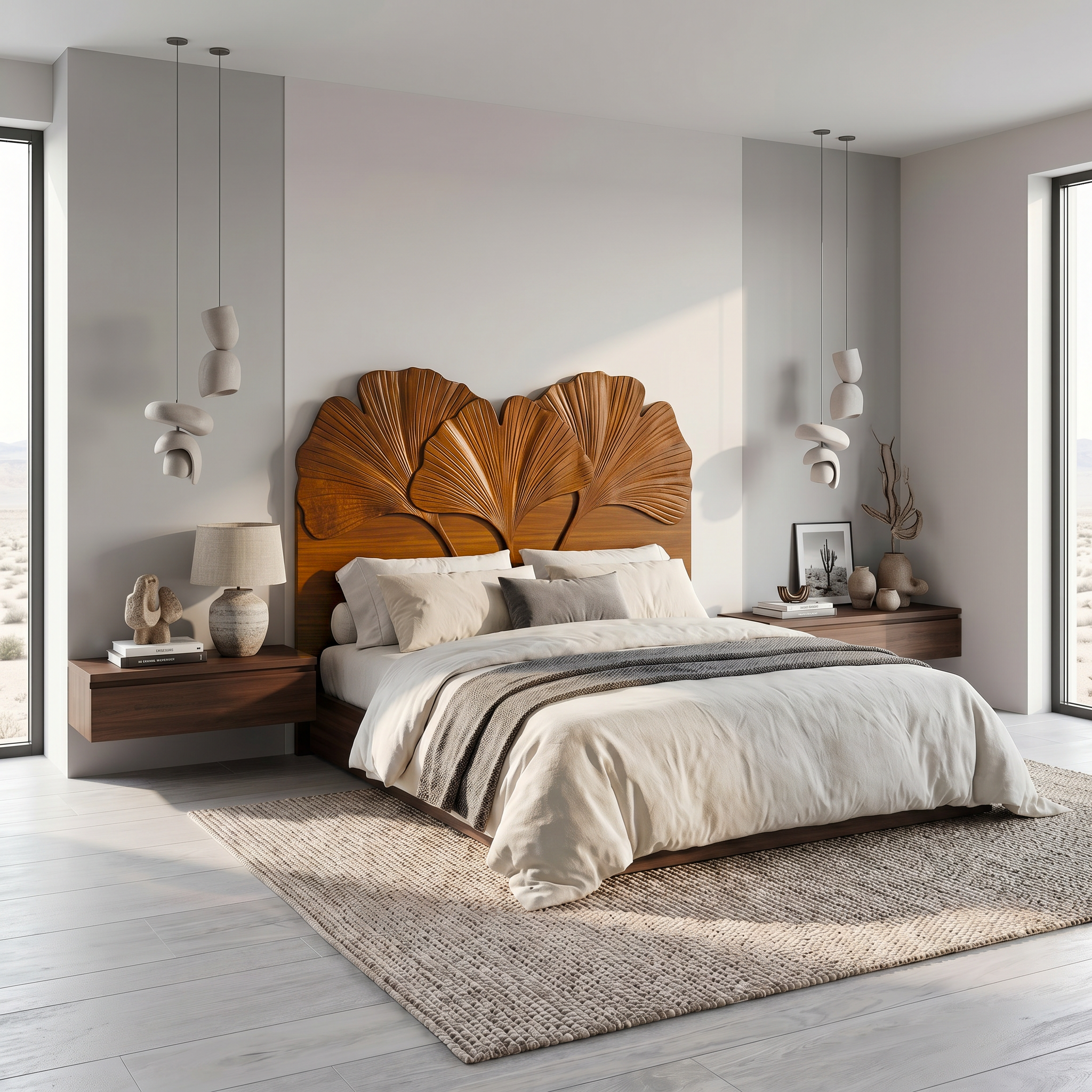 Modern Layered Leaf Headboard Wooden Bed Headboard For Bedroom
