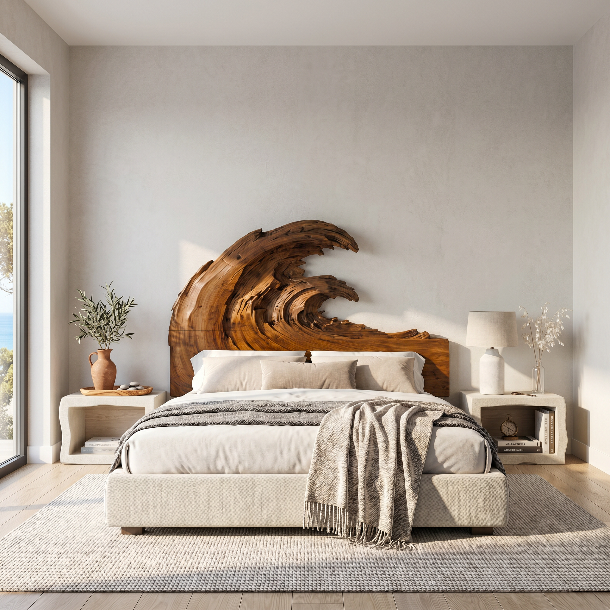 Organic Flowing Grain Headboard Wooden Bed Headboard For Bedroom
