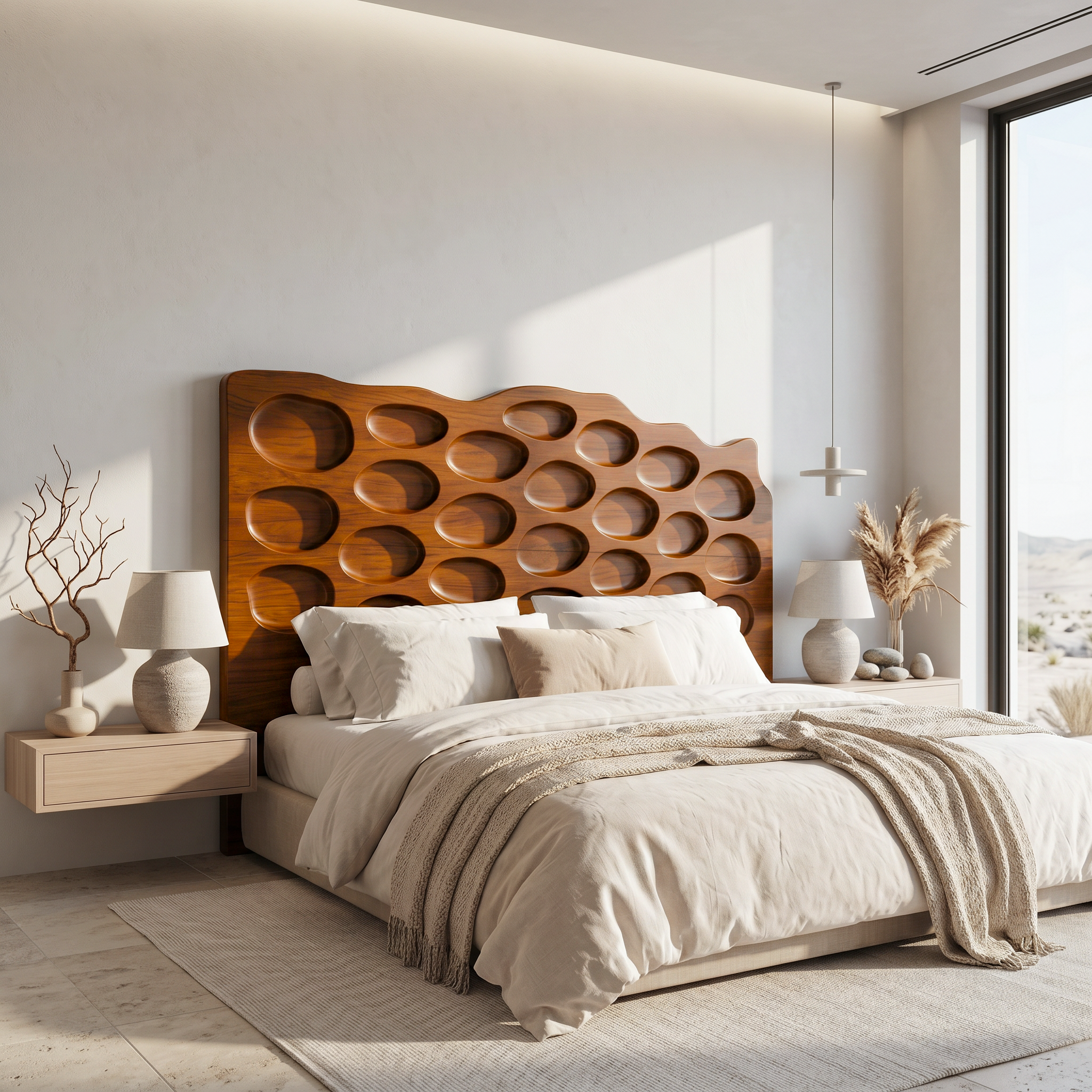 Modern Circular Cutout Headboard Wooden Bed Headboard For Bedroom