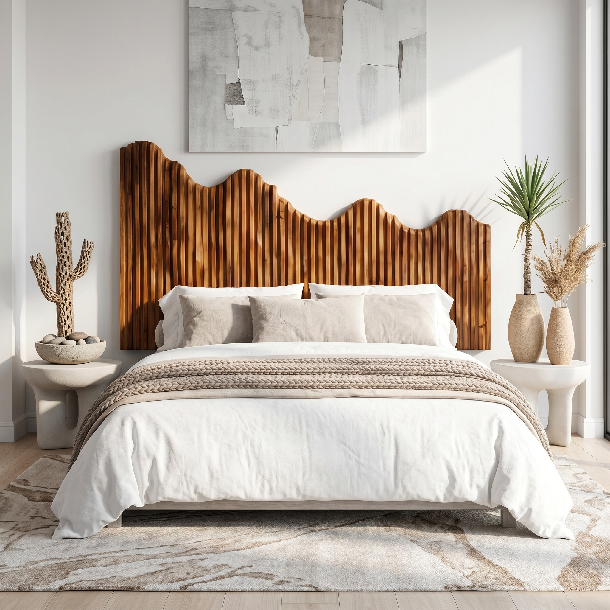 Organic Mountain Landscape Headboard Wooden Bed Headboard For Bedroom