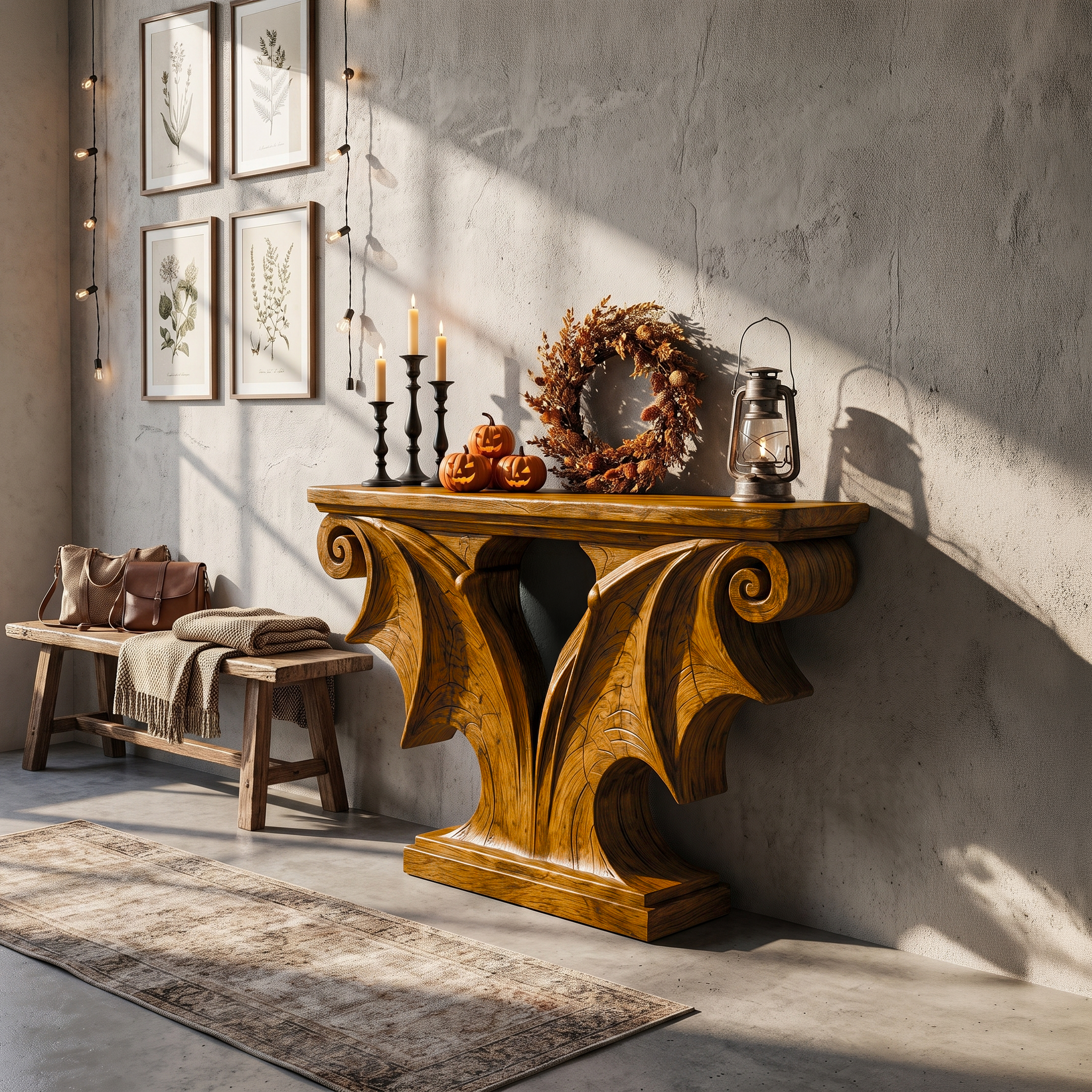 Sculptural Console Table Handcrafted Solid Wood Design For Entryway Living Room