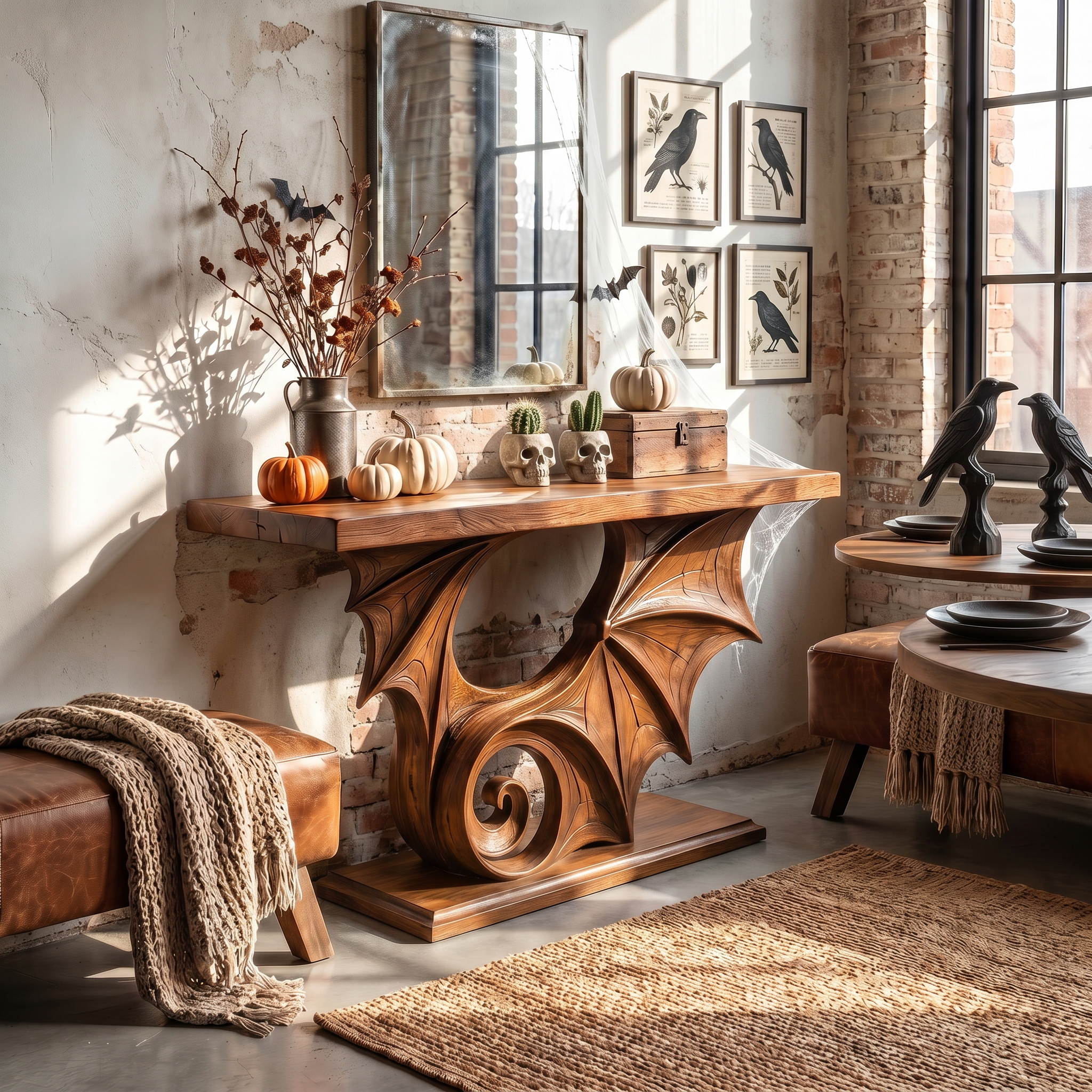 Sculptural Console Table Handcrafted Gothic Style For Entryway Hallway