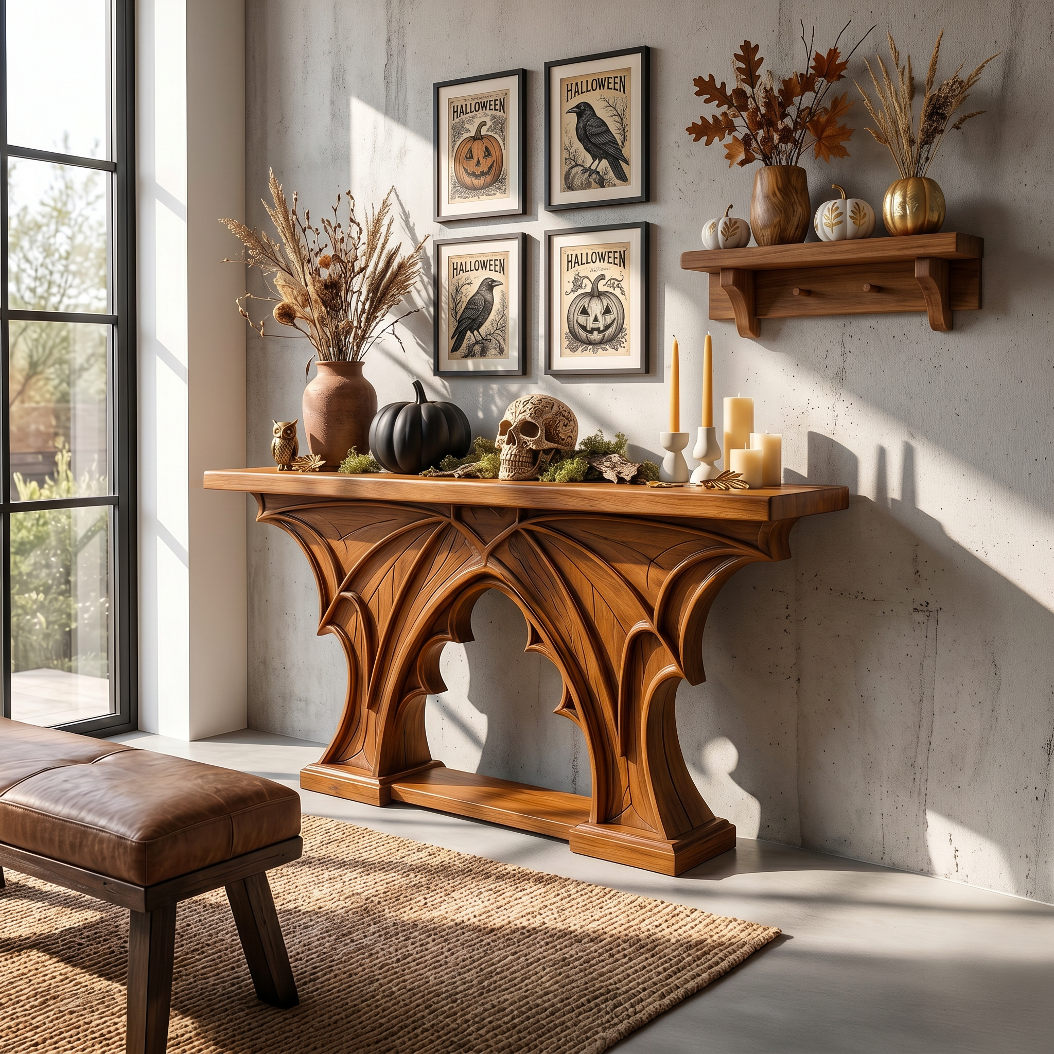 Rustic Console Table Handcrafted Live Edge Design For Hallway