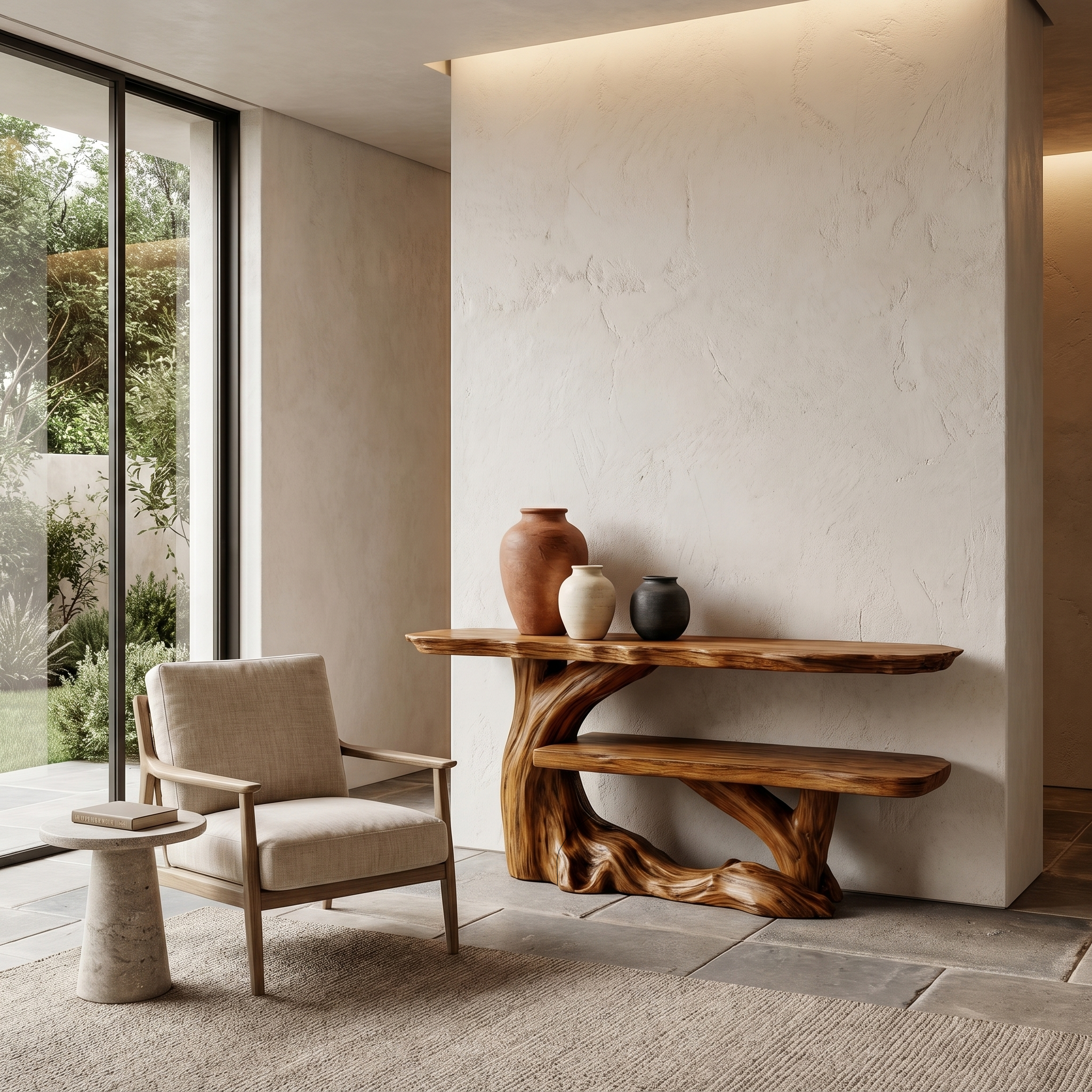 Nature Inspired Console Table With Sculptural Wood Branch Design For Hallway