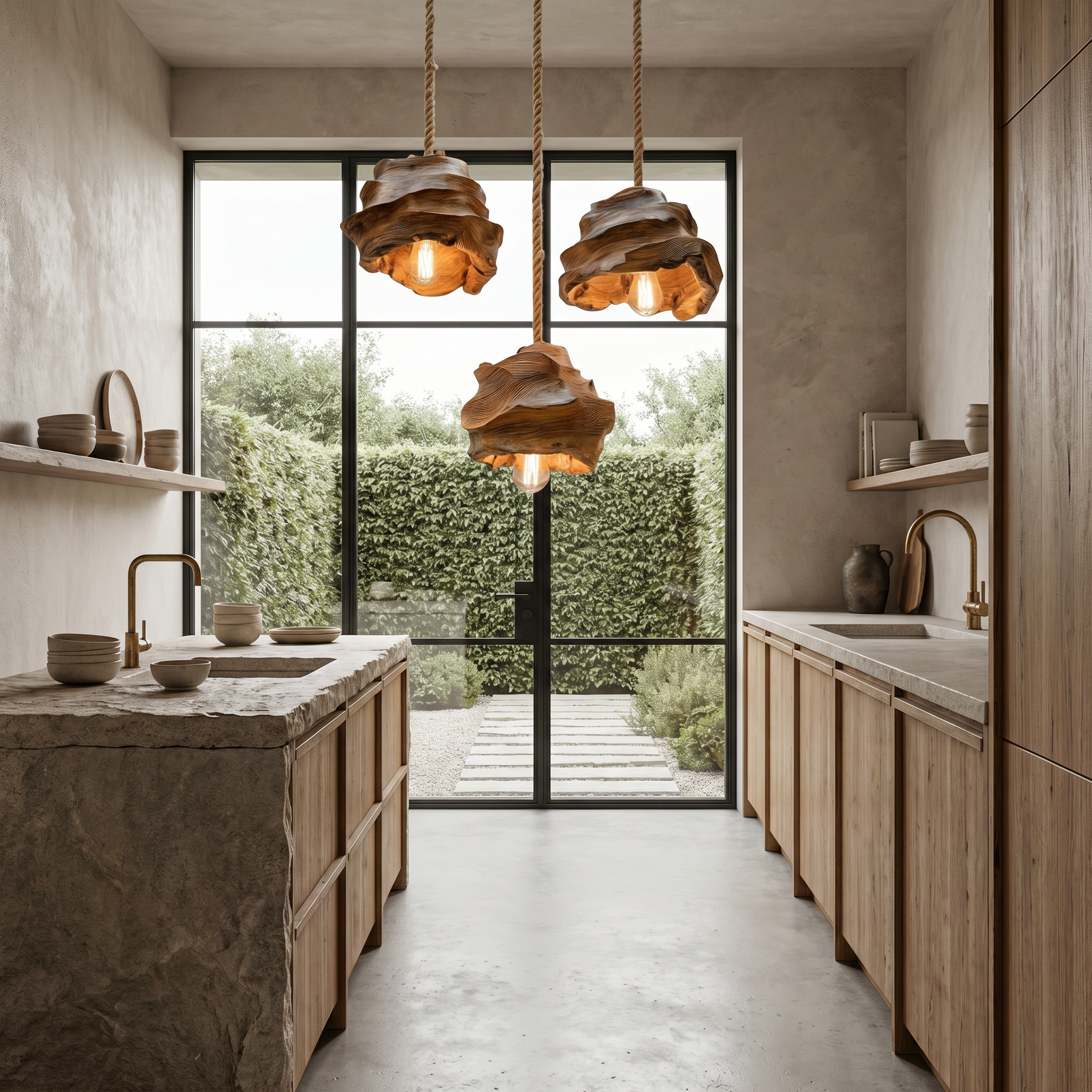 Organic Wooden Pendant Lamp With Sculptural Design For Dining Room And Living Room