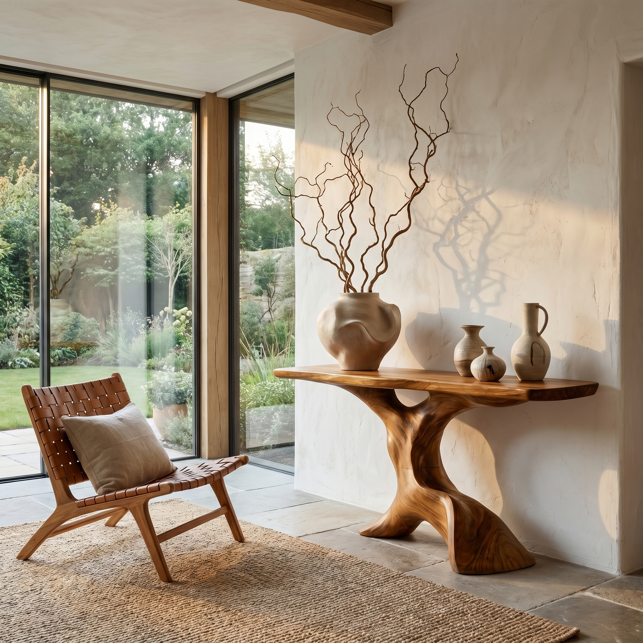 Rustic Console Table With Handcrafted Tree Root Base For Entryway And Living Room
