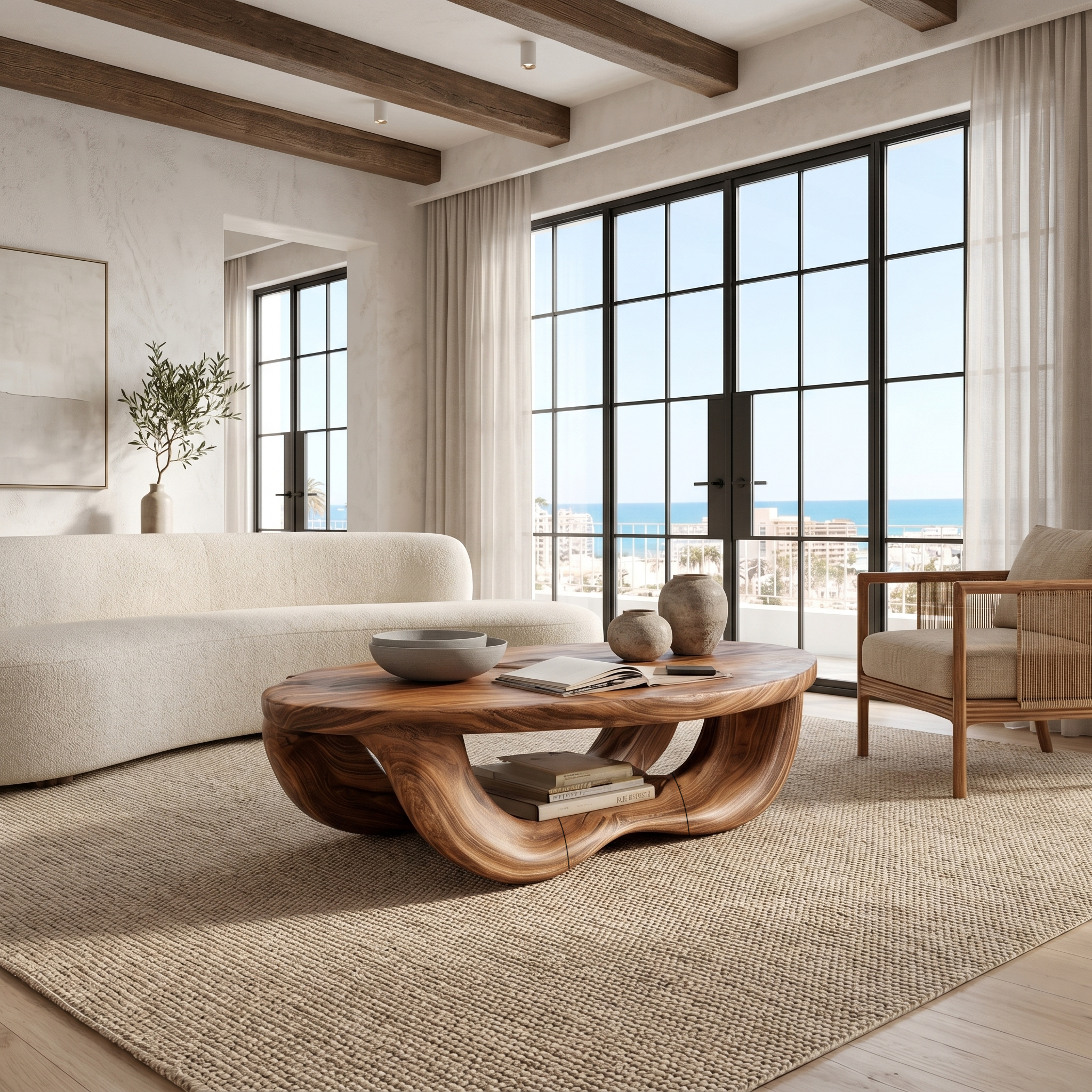 Modern Organic Coffee Table With Handcrafted Curved Wood Design For Living Room