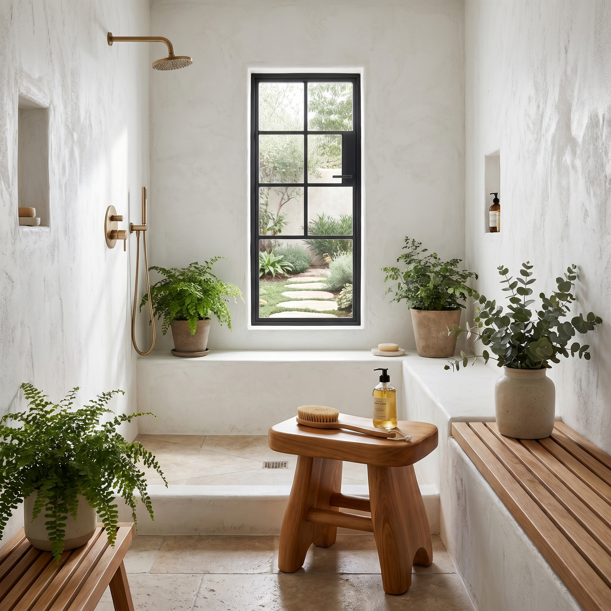 Rustic Shower Bench With Solid Wood Construction For Bathroom And Spa