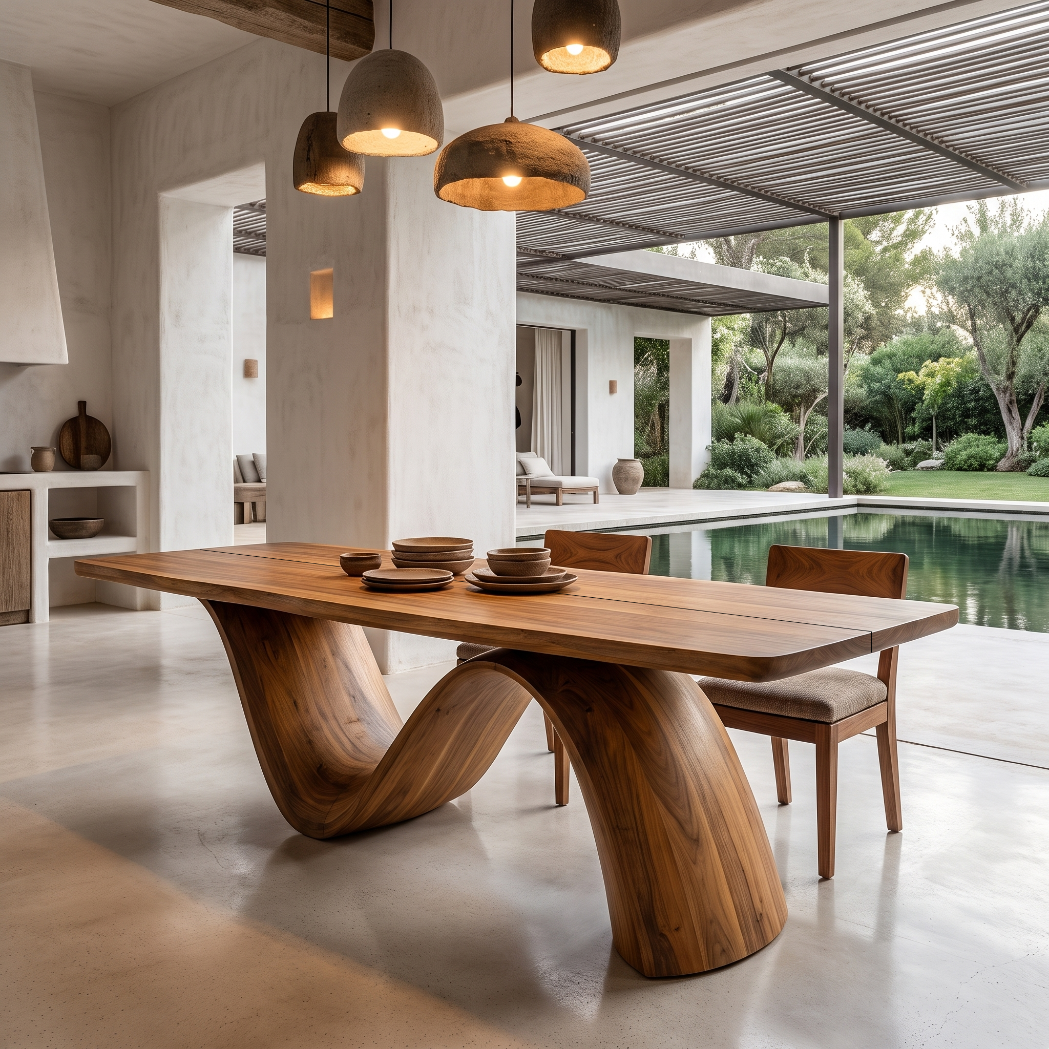 Modern Architectural Dining Table With Wing Pedestal Base For Dining Room