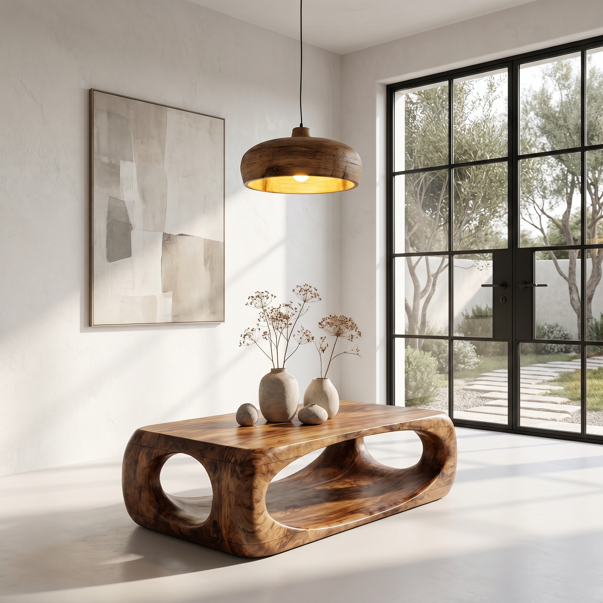 Nature Inspired Coffee Table With Flowing Open Form Base For Living Room