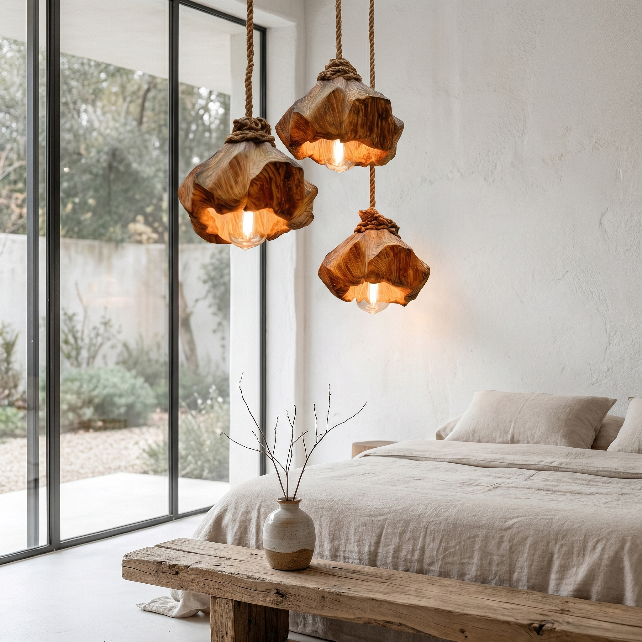 Handmade Wooden Pendant Lamp With Unique Sculptural Shape For Living Room