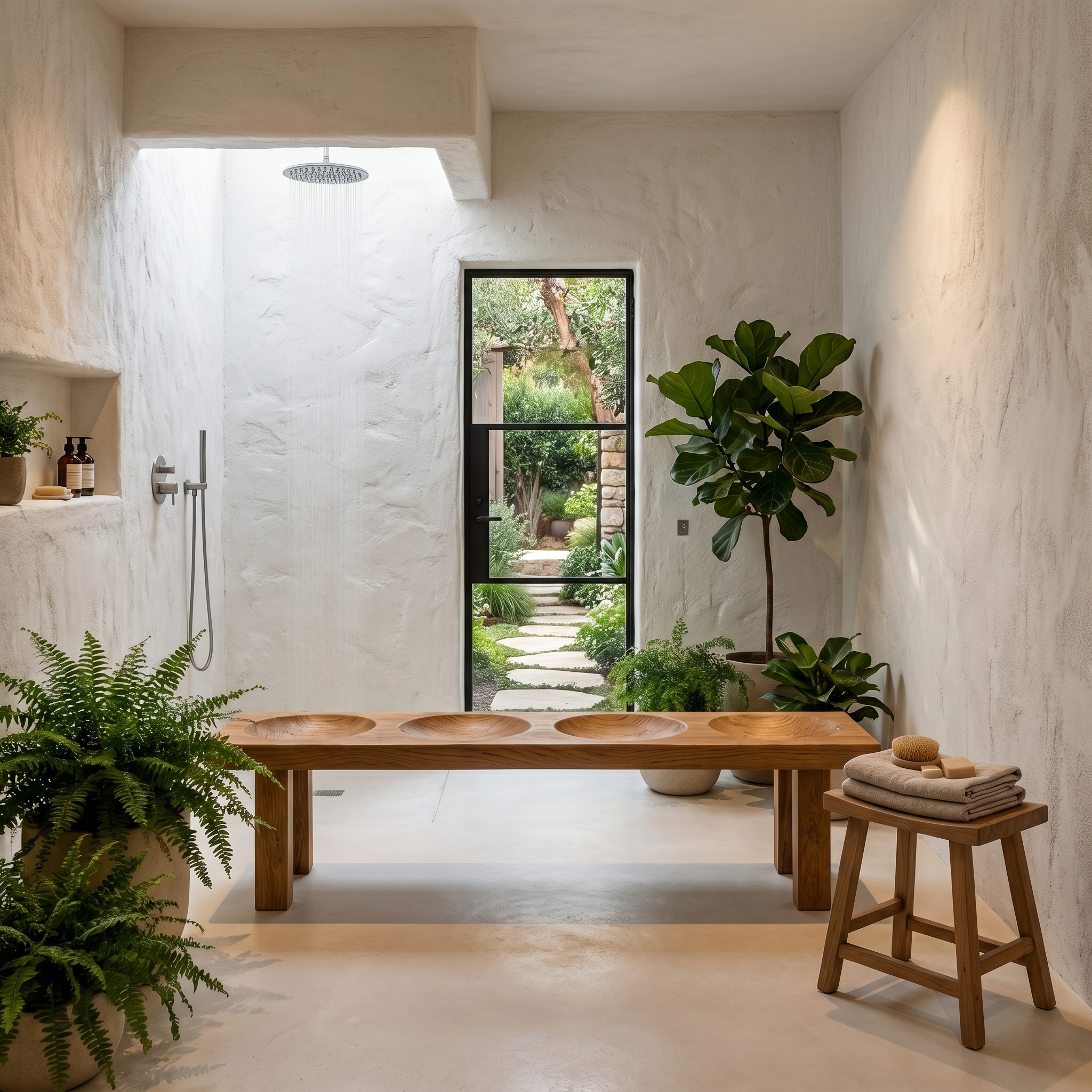 Modern Organic Shower Bench With Handcrafted Wood Construction For Bathroom