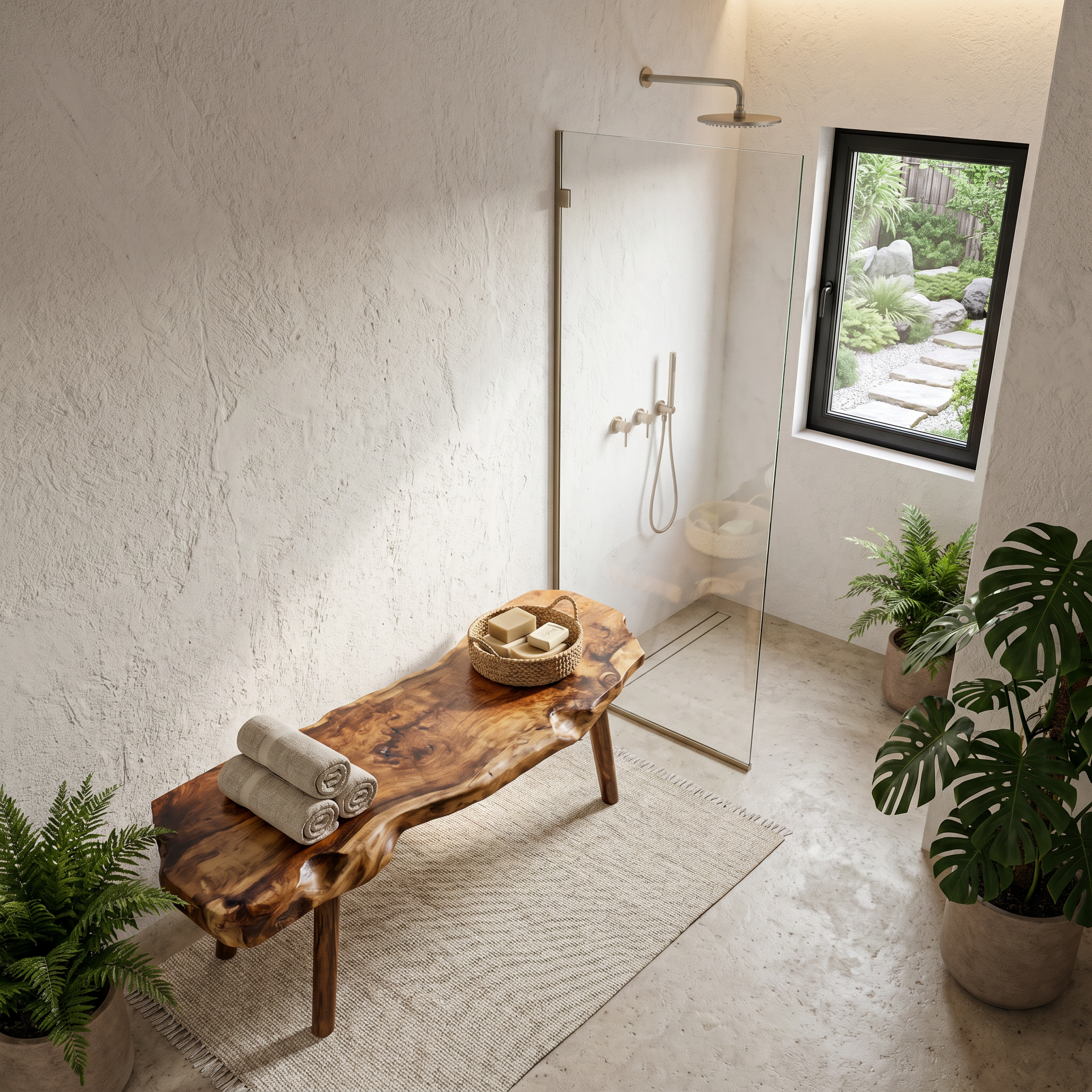 Rustic Shower Bench With Solid Wood Construction For Bathroom