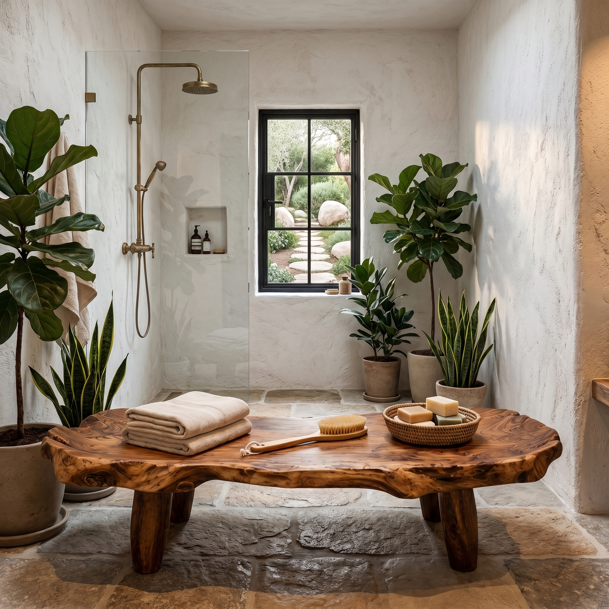 Organic Live Edge Shower Bench For Bathroom
