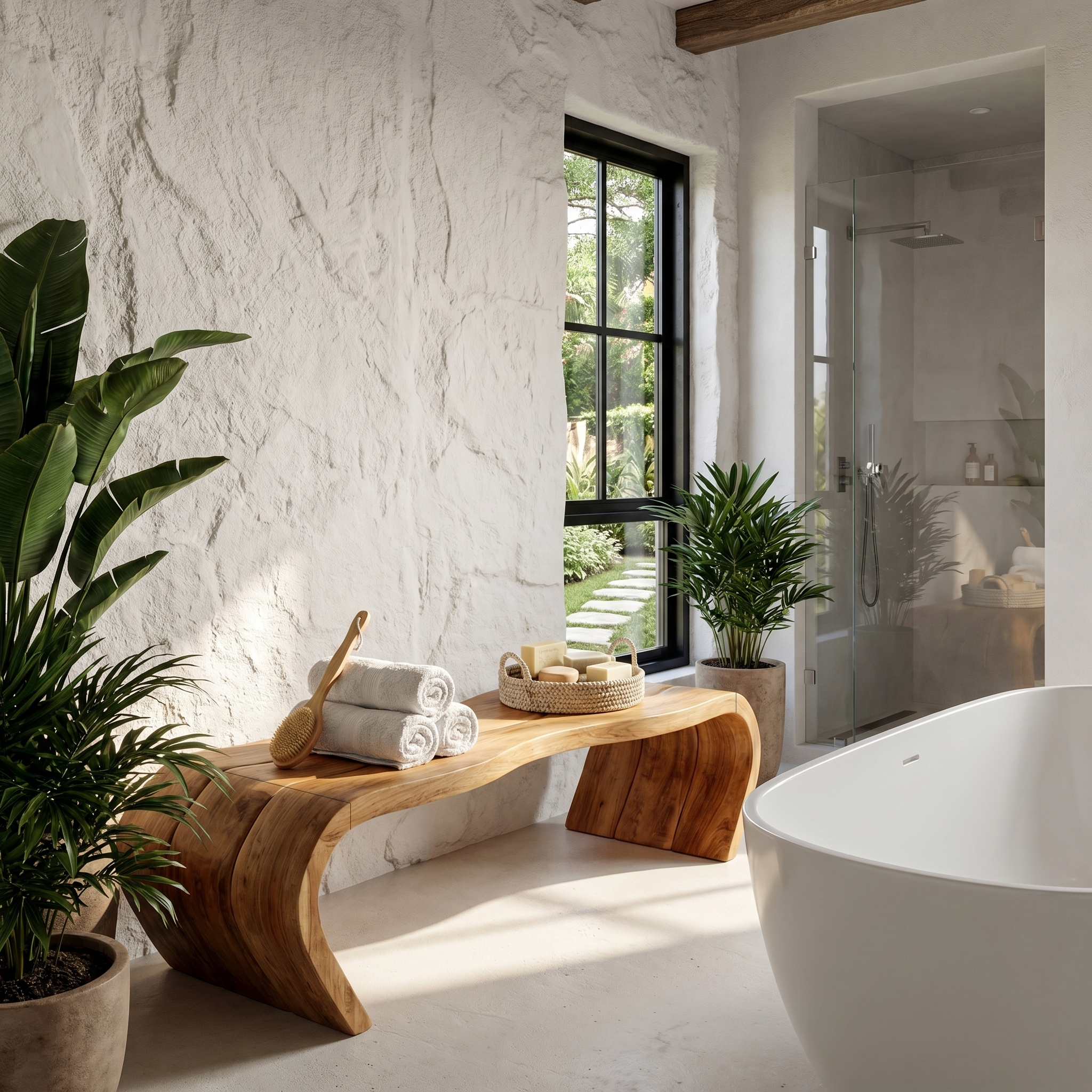 Handcrafted Wooden Shower Bench For Bathroom