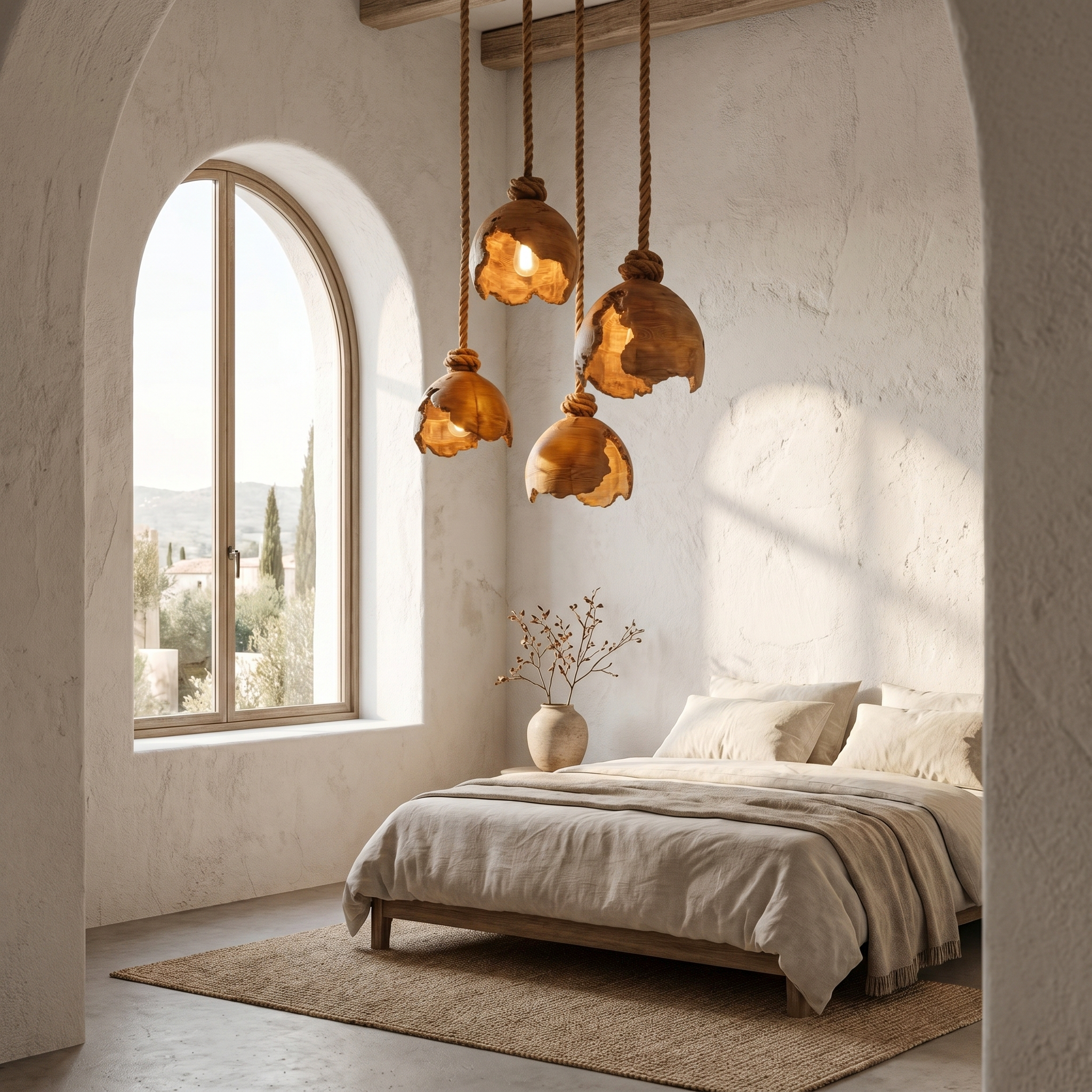 Minimalist Pendant Lamp With Sculptural Wood Design For Living Room