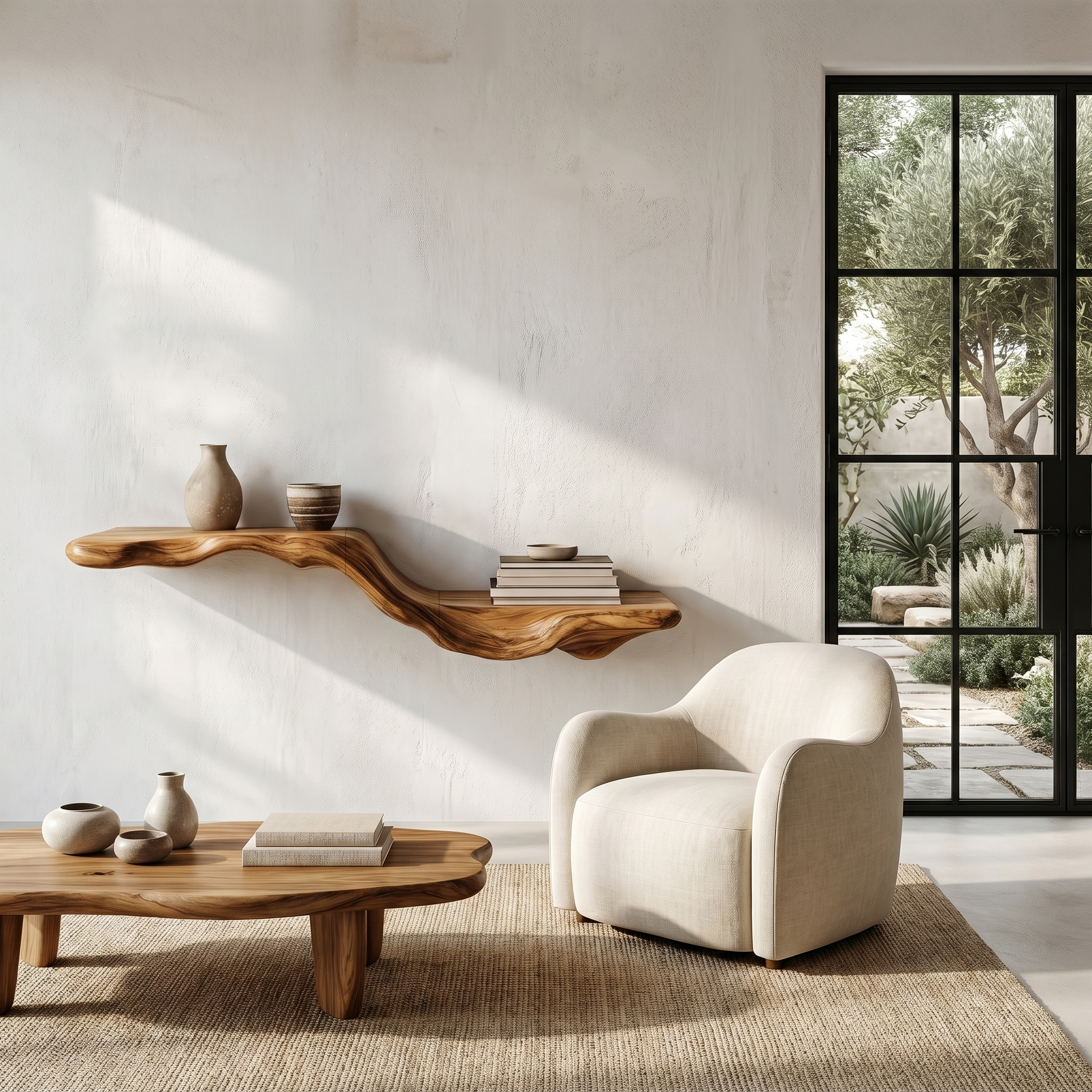 Organic Floating Shelf With Flowing Tree Branch Design For Living Room And Bedroom
