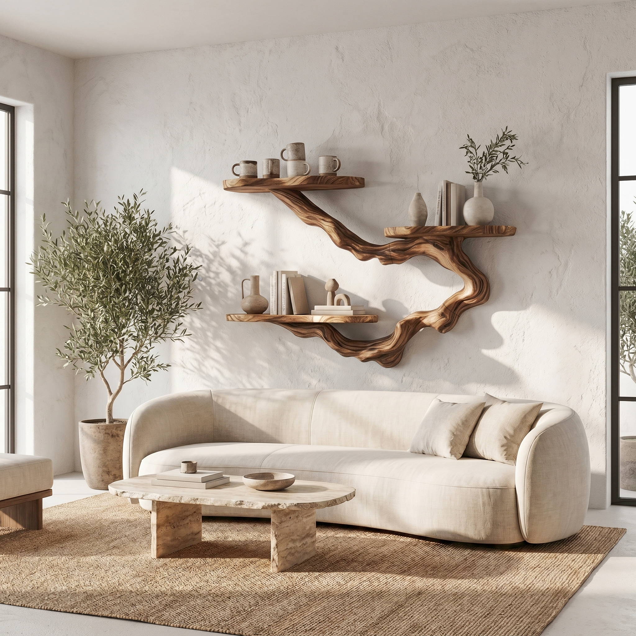 Rustic Floating Shelf With Display Storage For Living Room