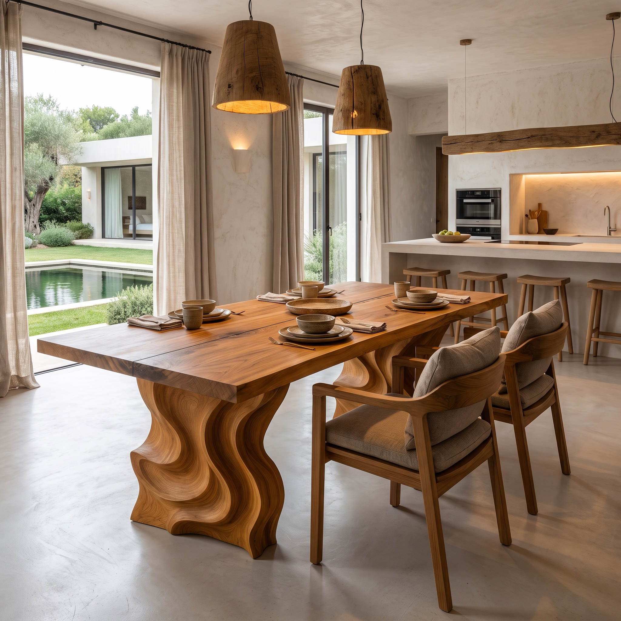 Modern Dining Table With Flowing Loop Design For Dining Room And Kitchen