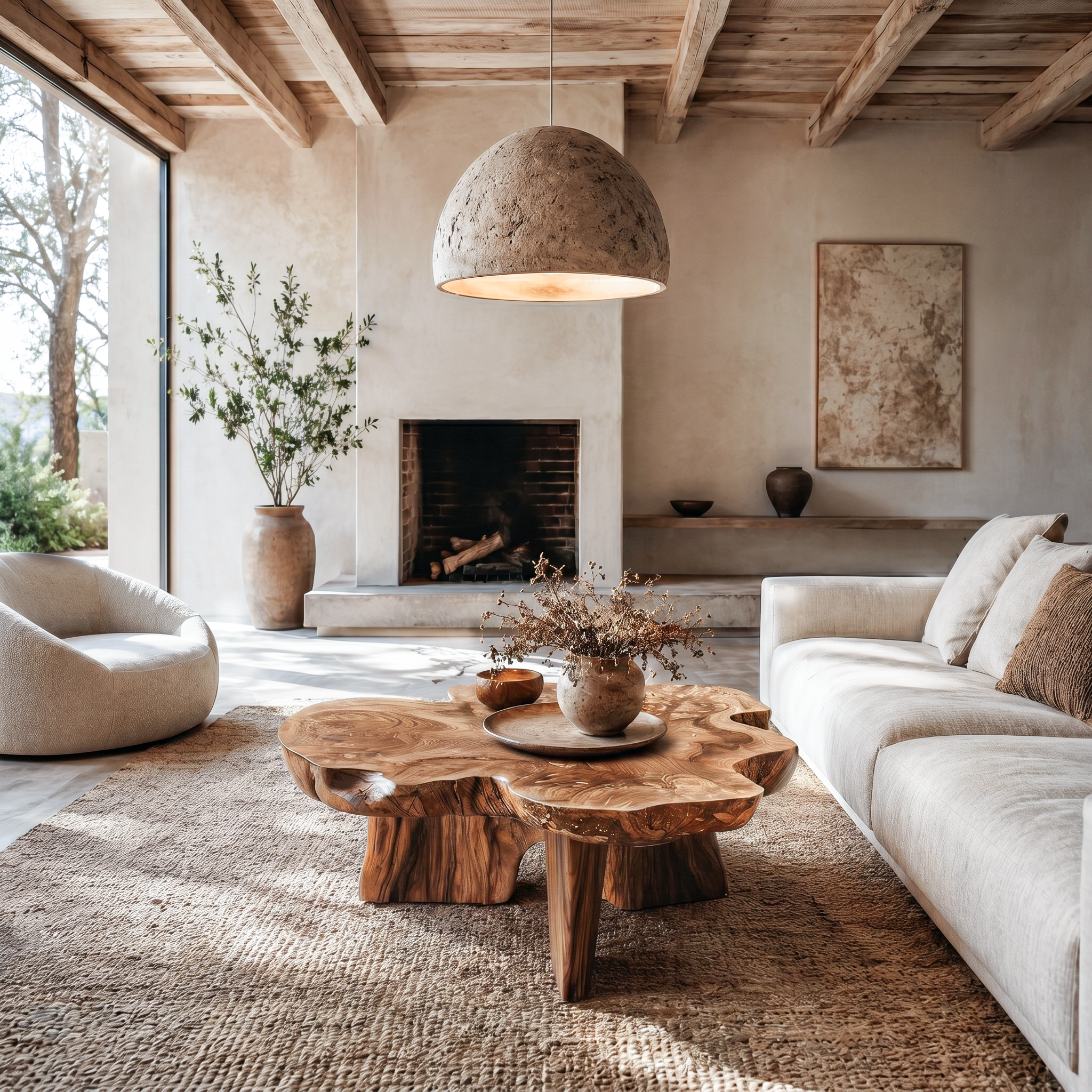 Organic Coffee Table Sculptural Wood Base For Living Room