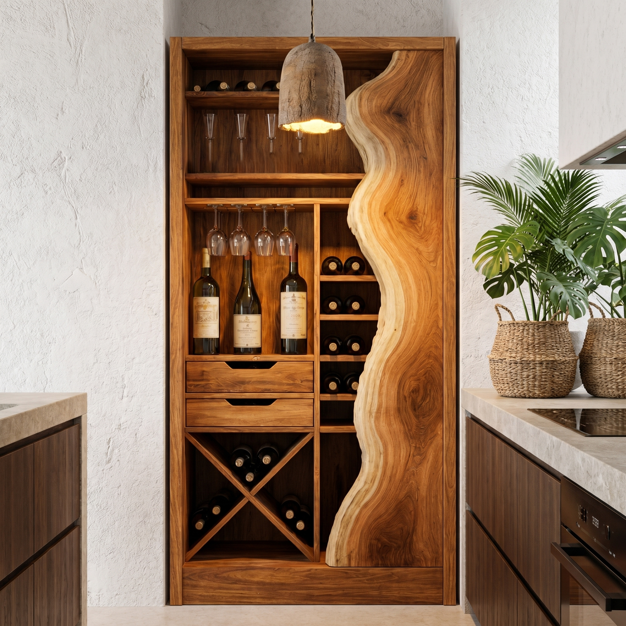 Farmhouse Wine Cabinet With Built In Bottle Storage And Display Niches