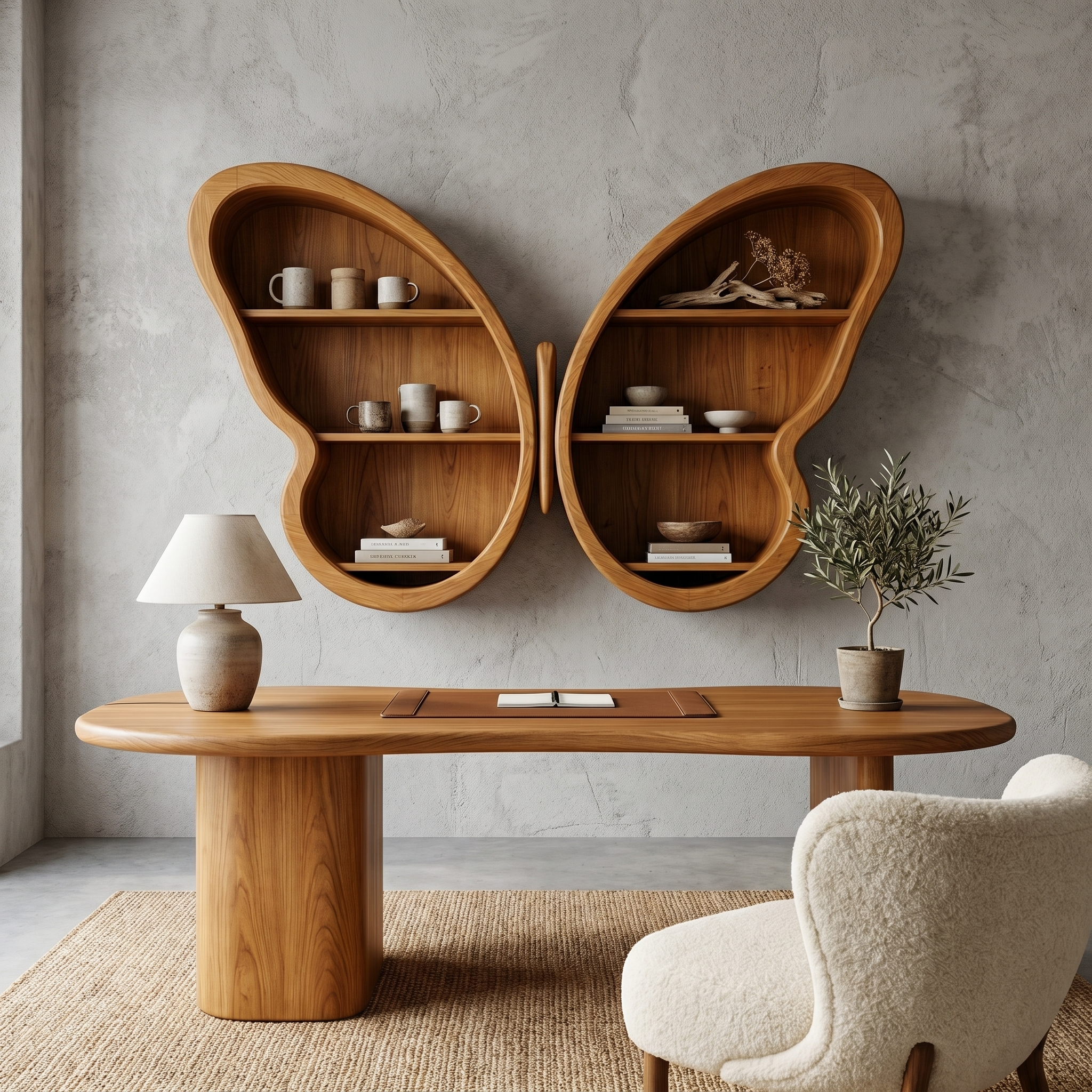 Modern Butterfly Wall Shelf With Sculptural Wooden Display Storage For Living Room
