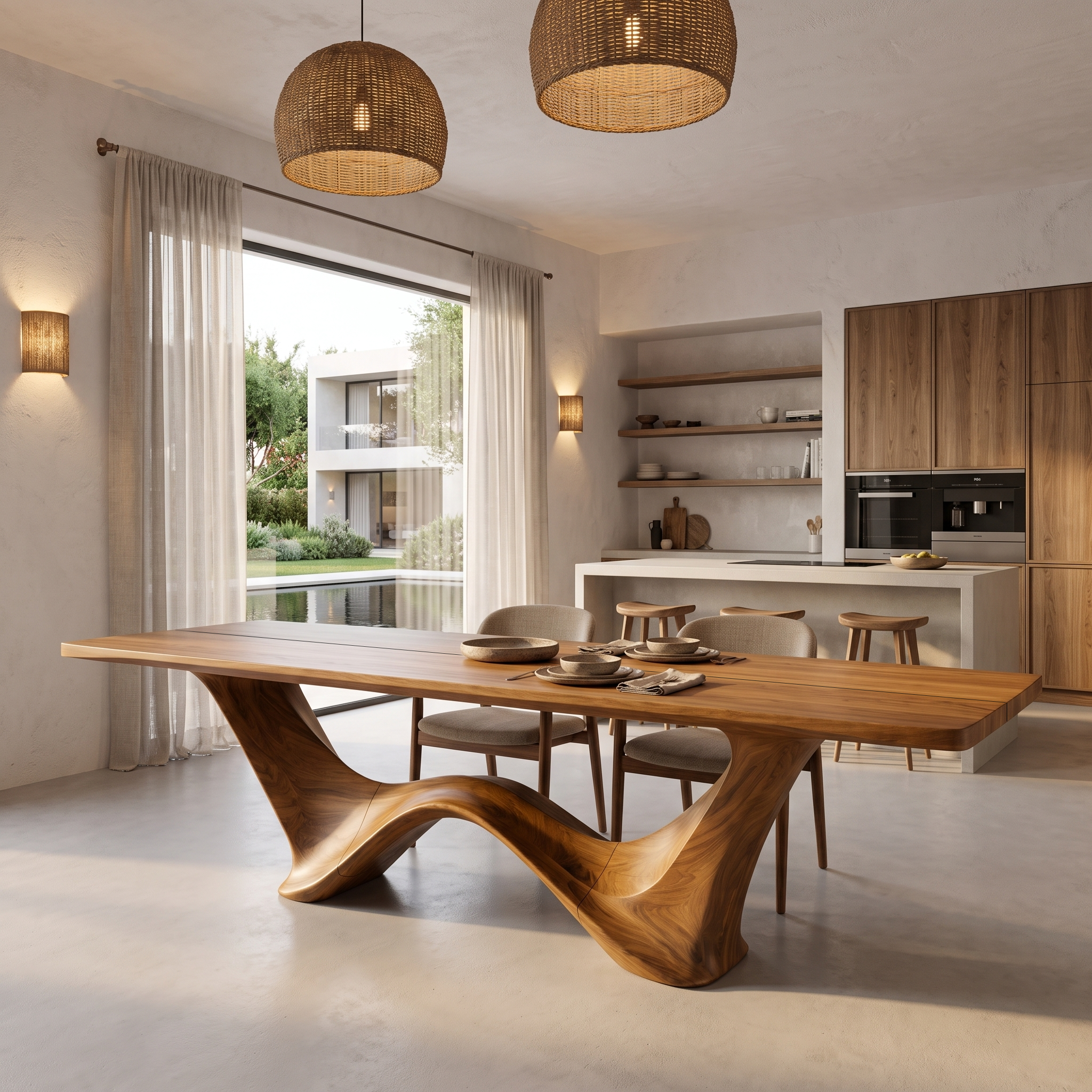 Contemporary Dining Table With Architectural Wave Design For Dining Room And Breakfast Nook