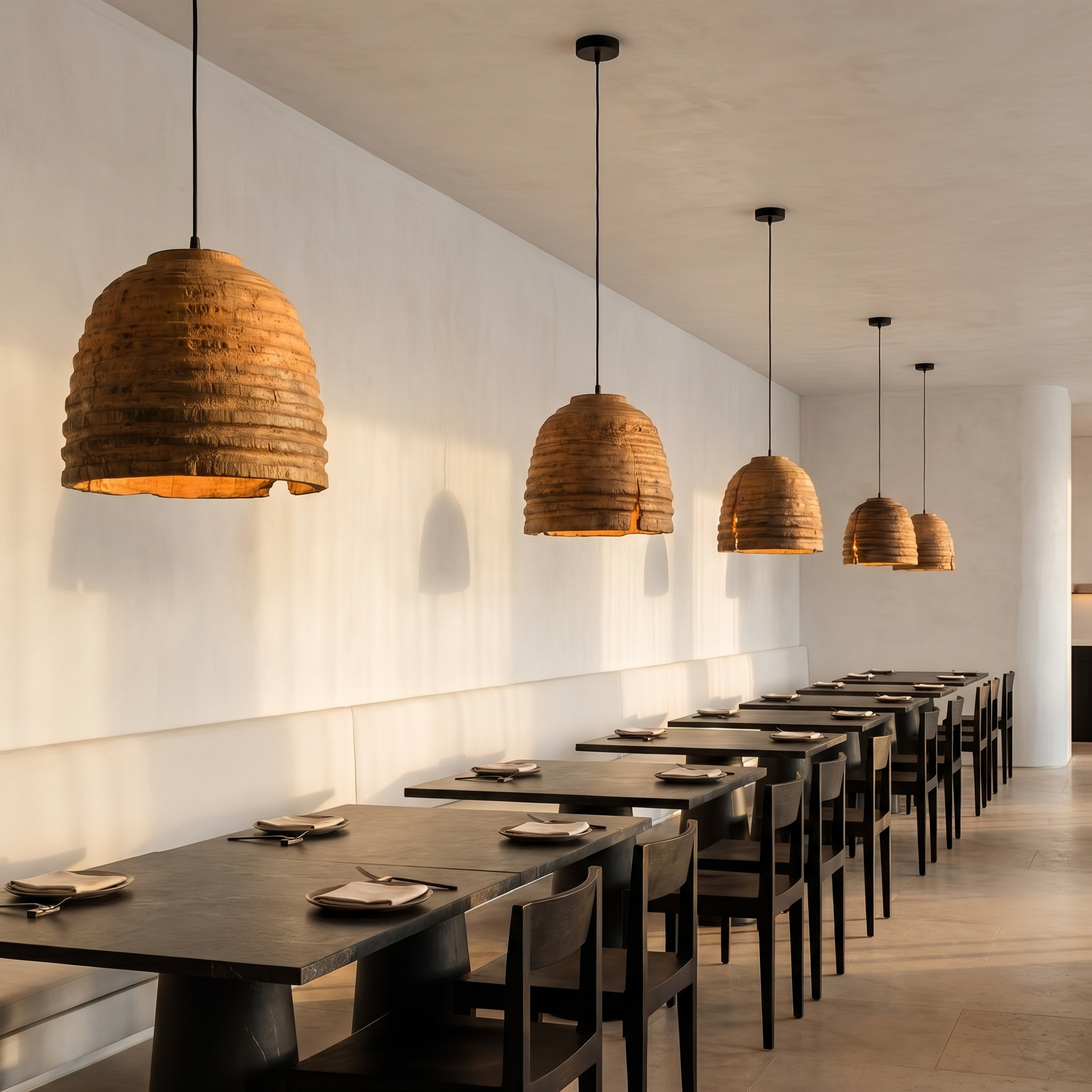 Modern Contemporary Pendant Lamp With Textured Wooden Design For Kitchen Island