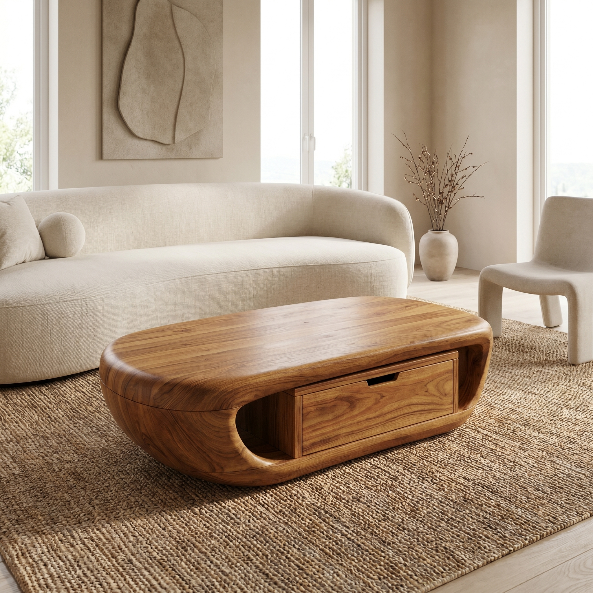Modern Coffee Table With Built In Storage Shelf For Living Room