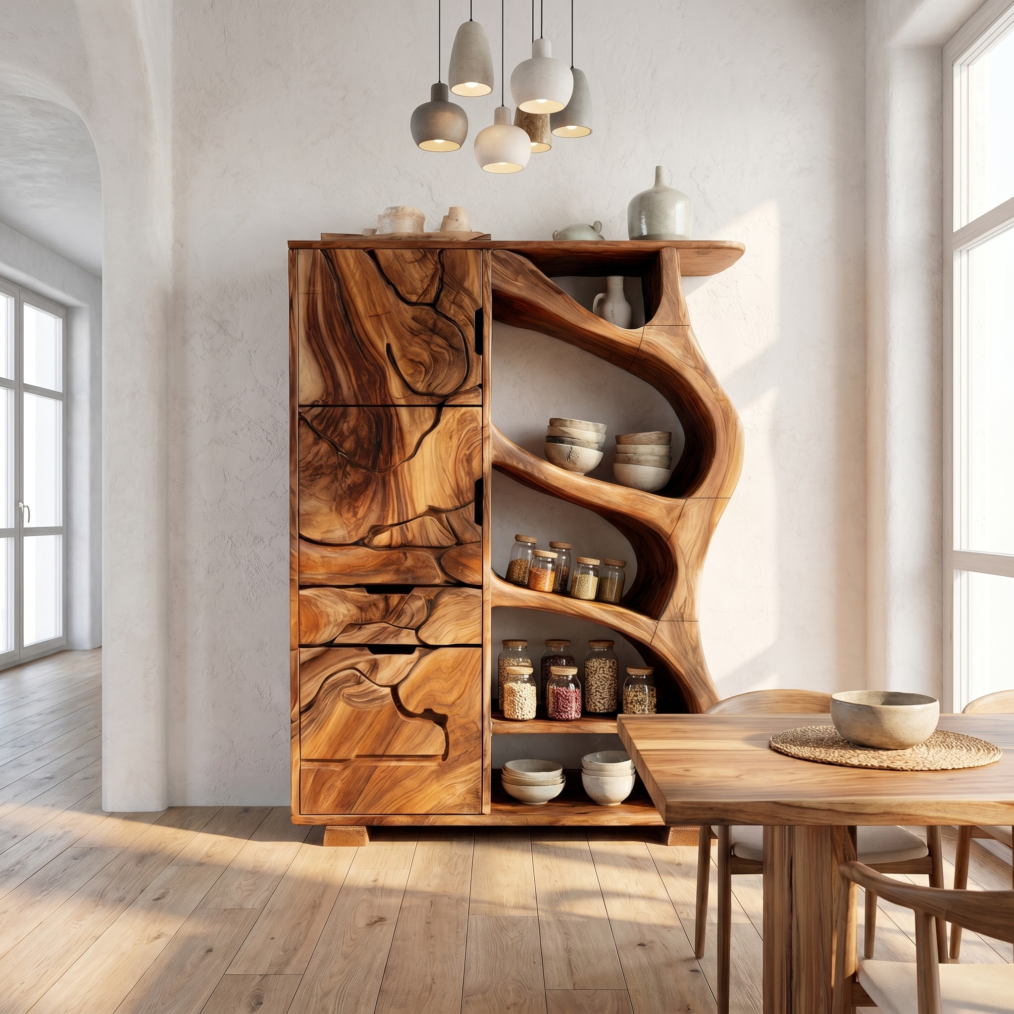 Nature Inspired Entryway Cabinet Organic Storage Design