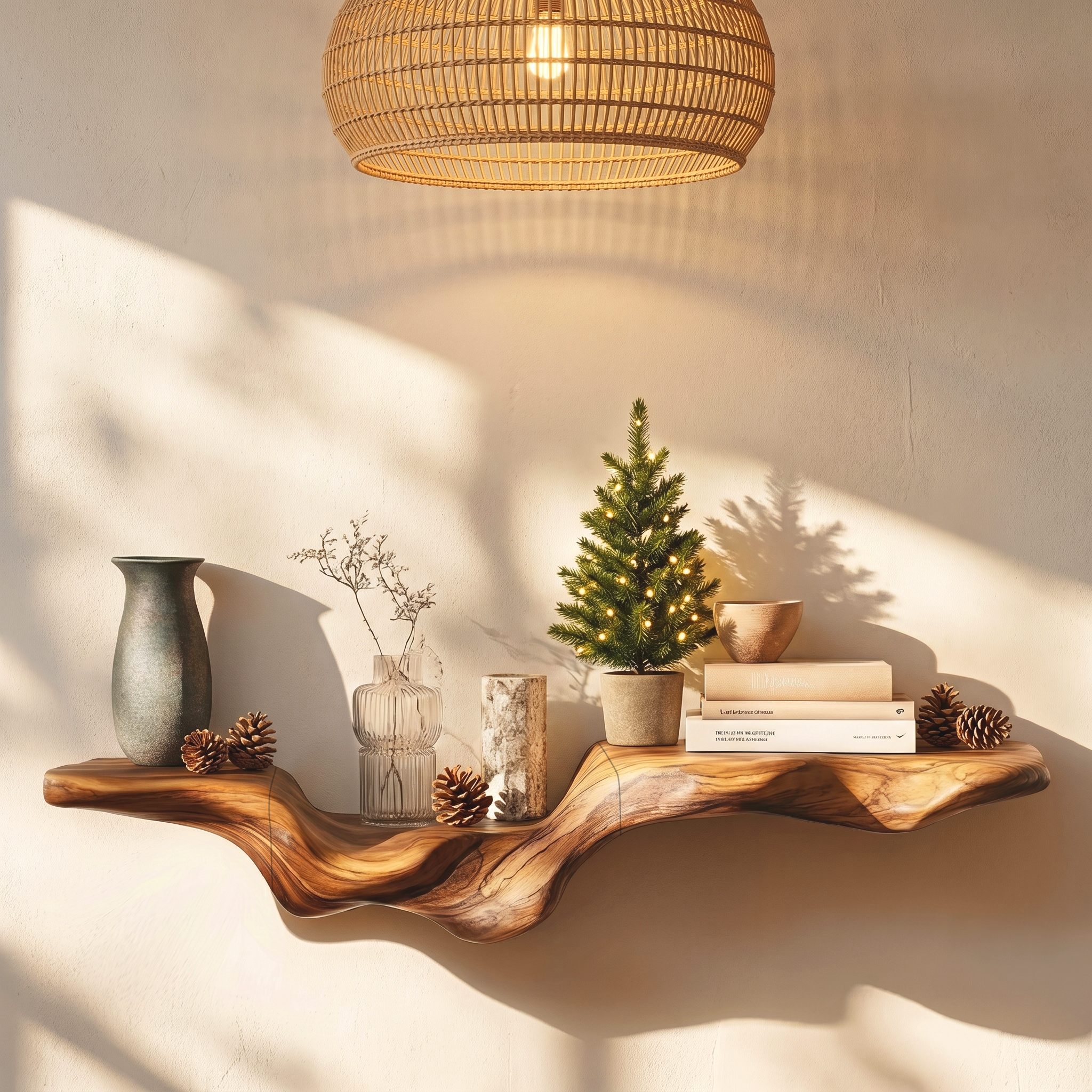 Rustic Floating Shelf With Natural Wood Flowing Form For Living Room