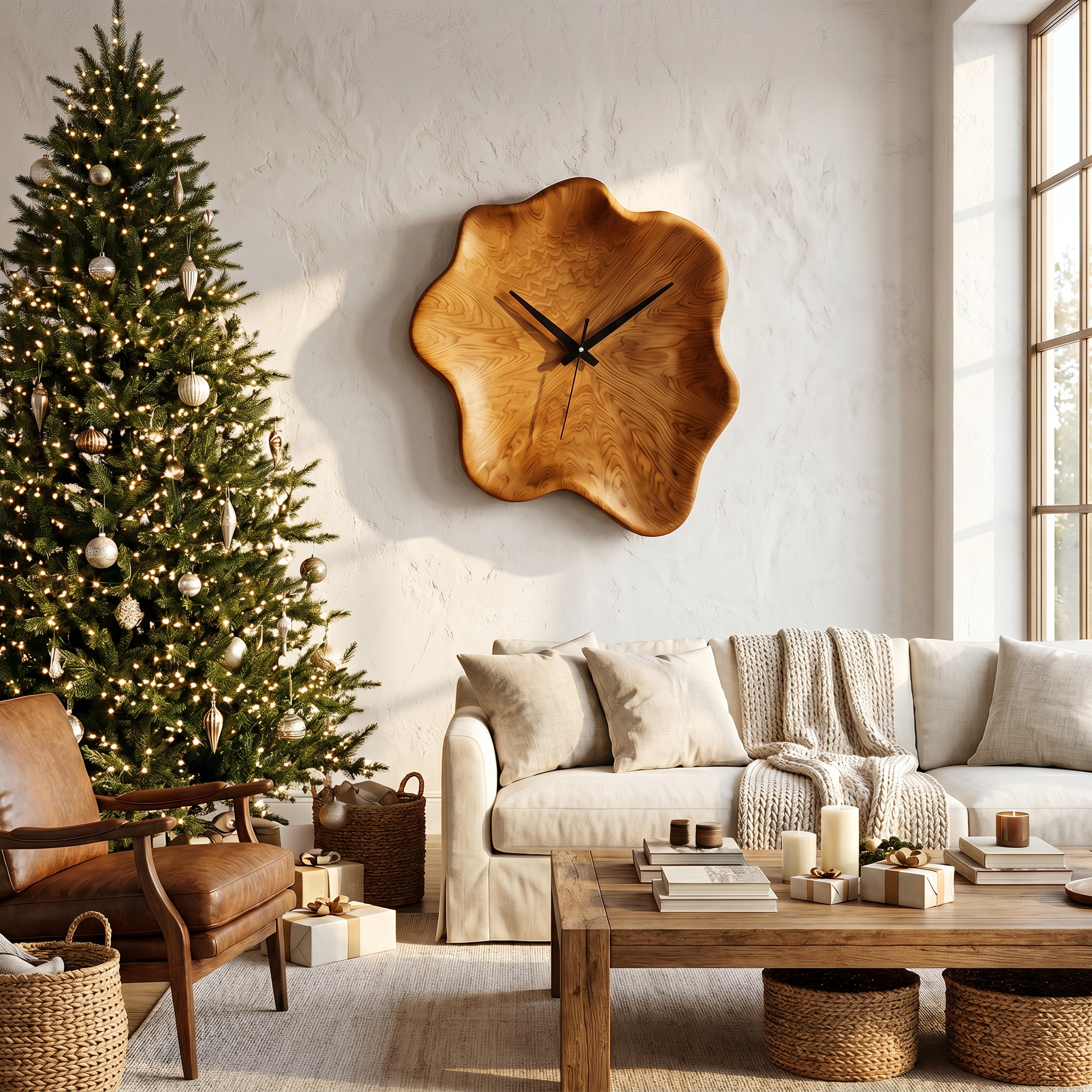 Organic Wall Clock With Natural Live Edge Design For Living Room And Entryway