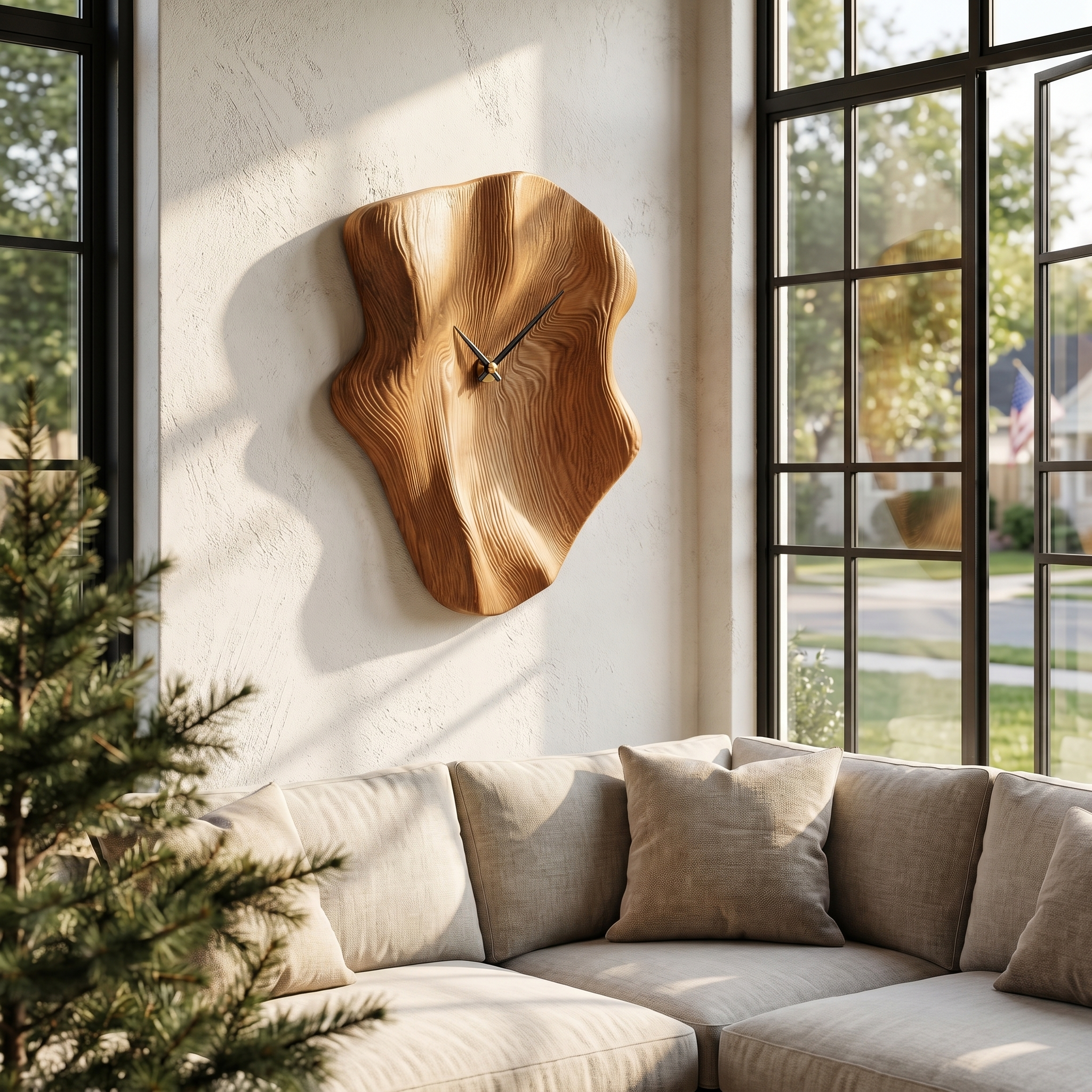 Nature Inspired Wood Wall Clock With Artistic Live Edge Form For Living Room